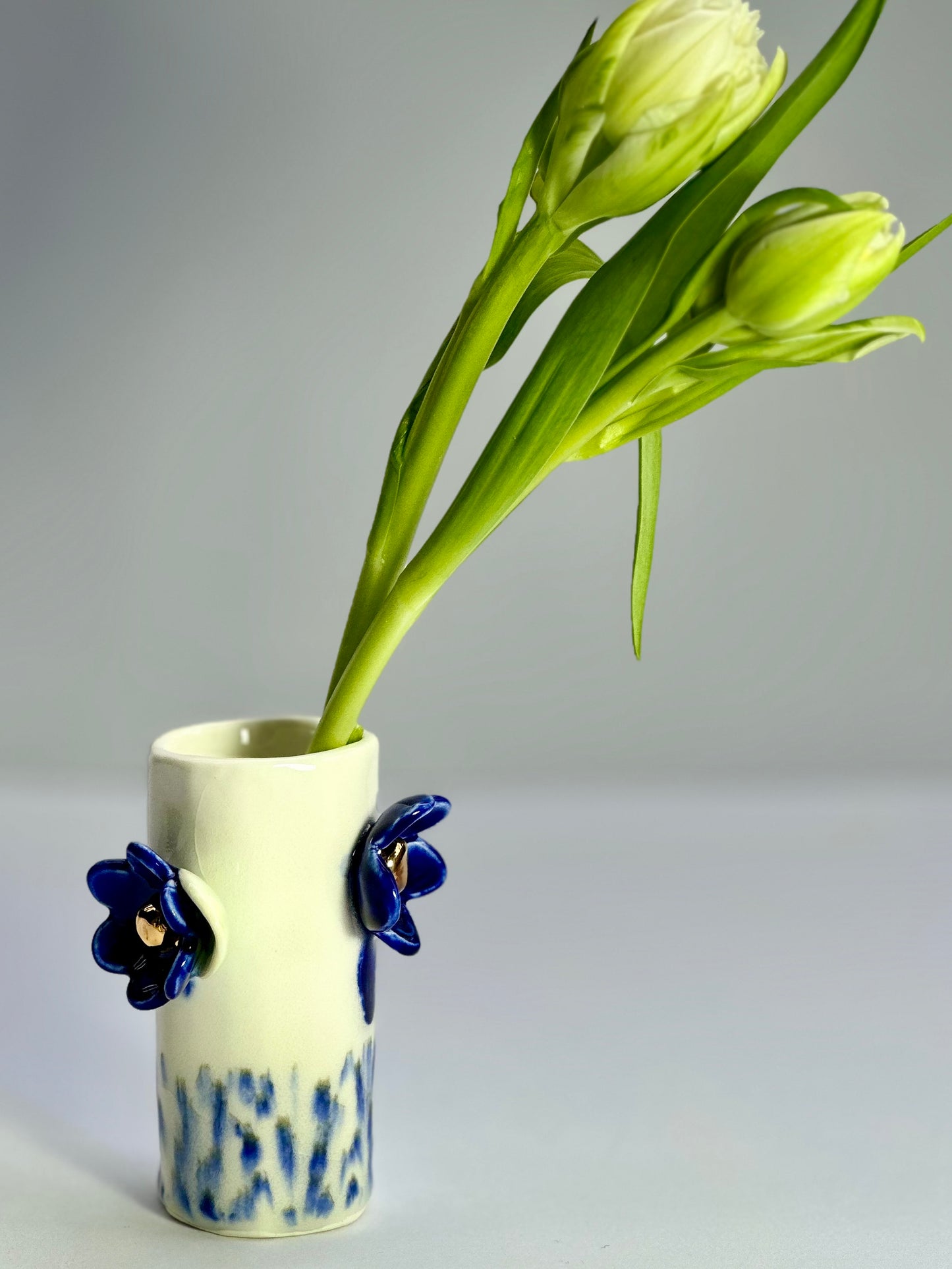 Porcelain Vase with Melting Blue Flowers