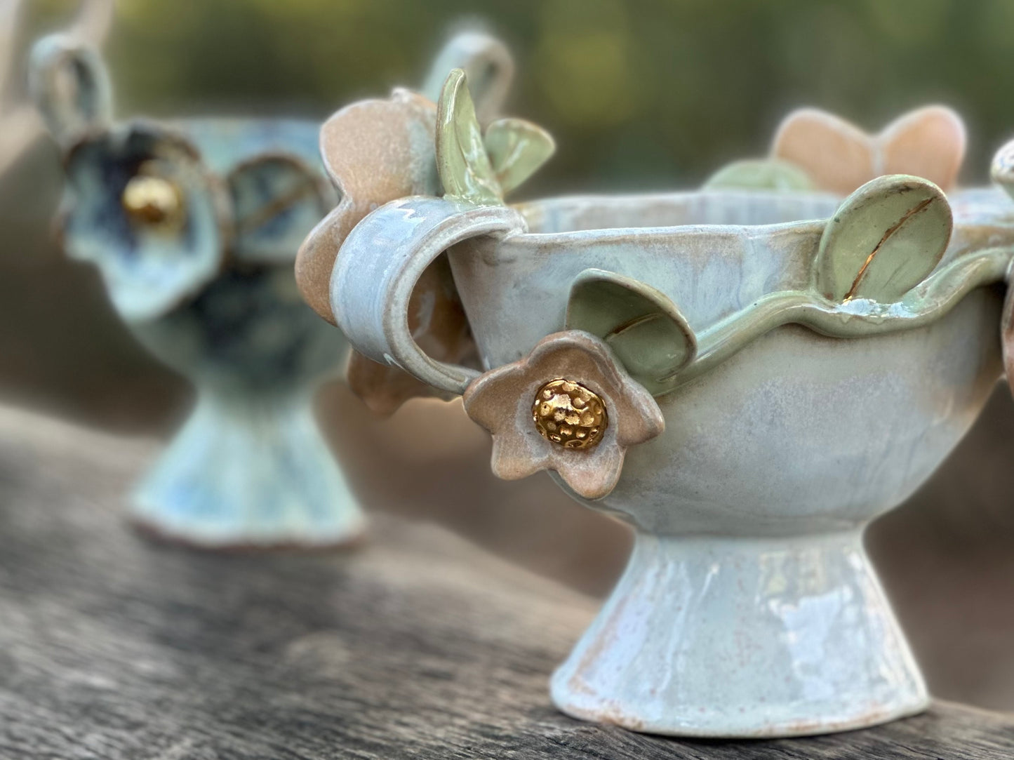 Eloise, White Trophy with Gold Lustered Blooms and Leaves