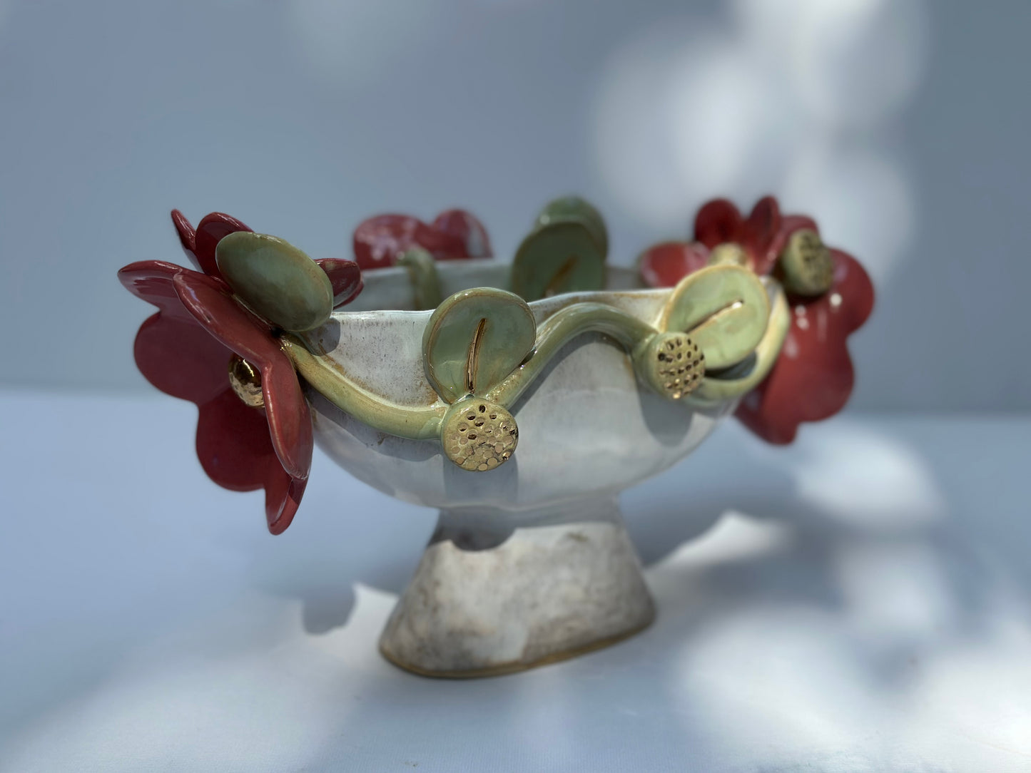 Charlotte, White Trophy with Gold Lustered Blooms and Leaves