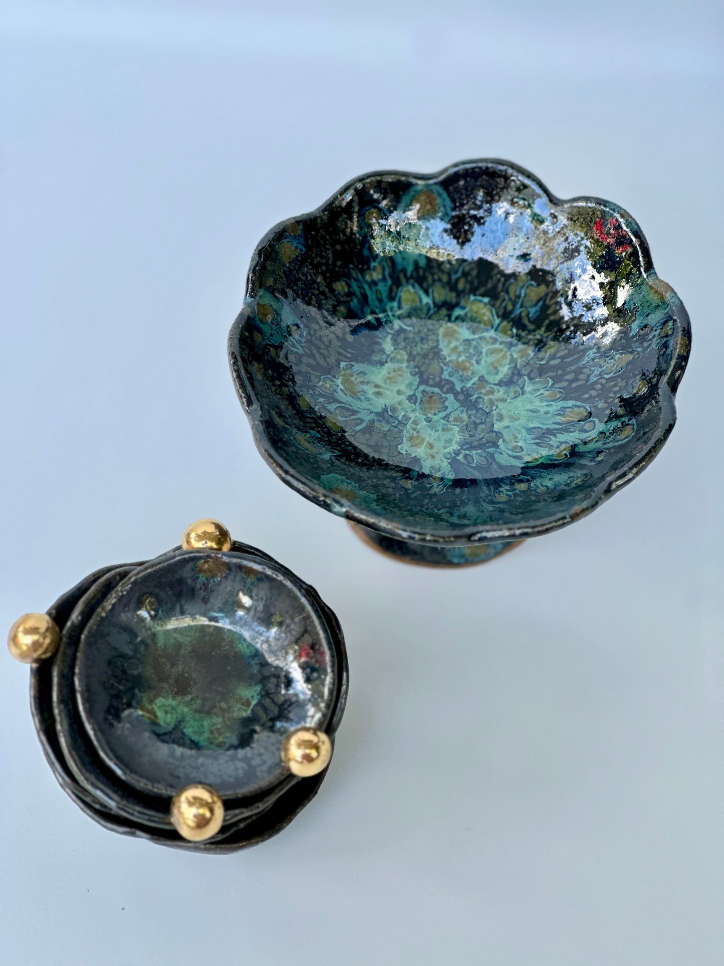 Dark Flower Pedestal Bowls