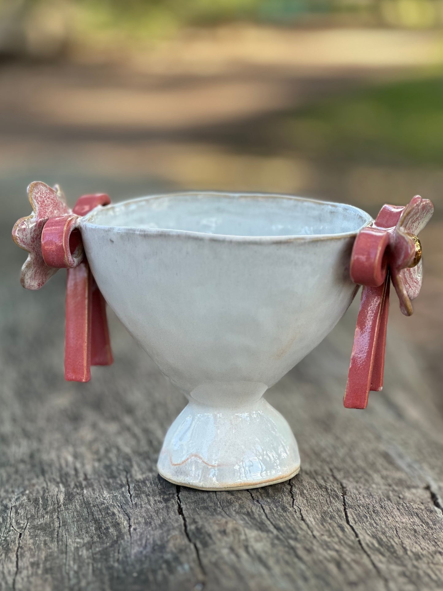 Amanda, White Trophy with Pink Bows and Blooms