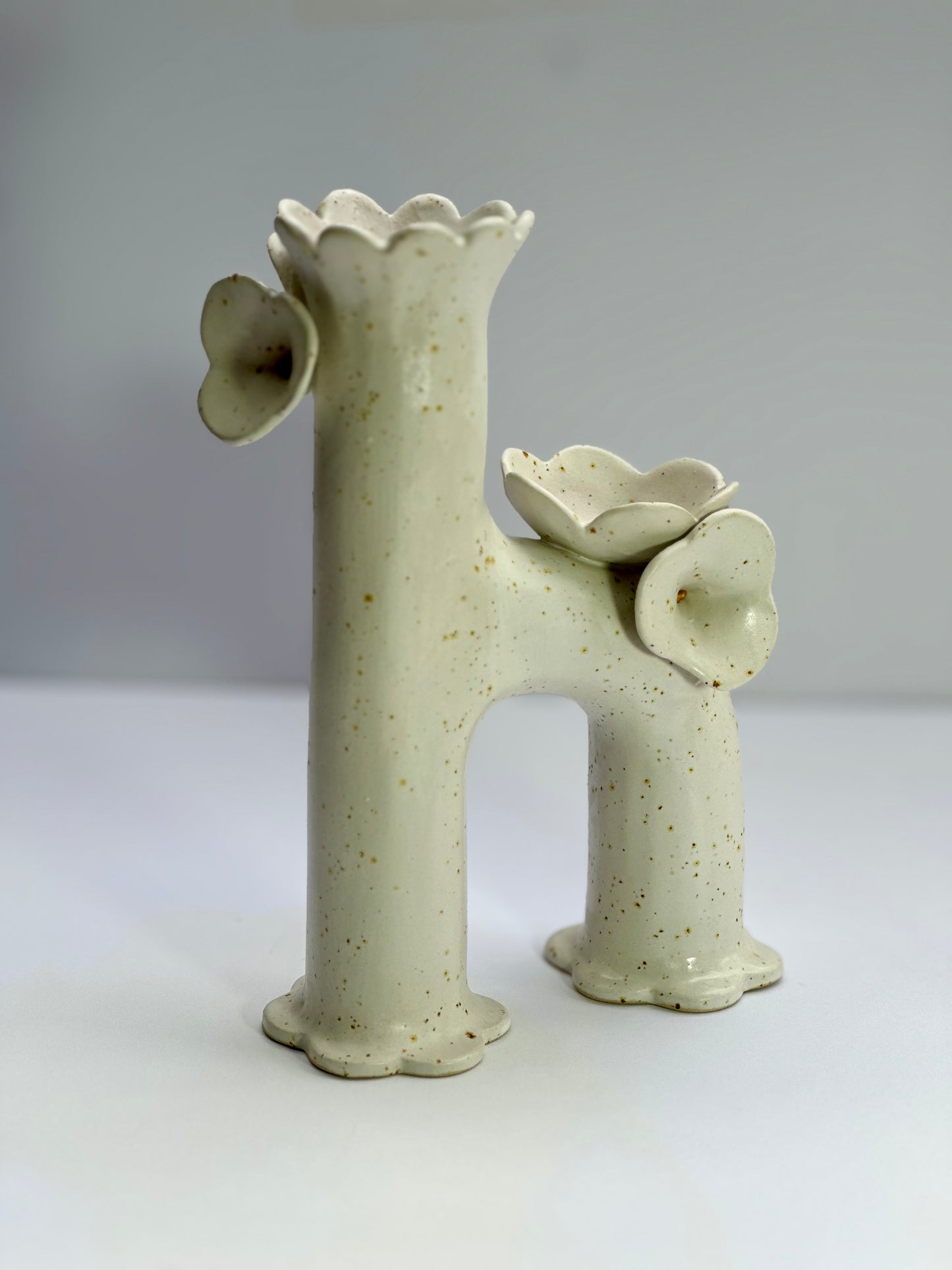 Matte White Speckle Flowers and Flame Vase