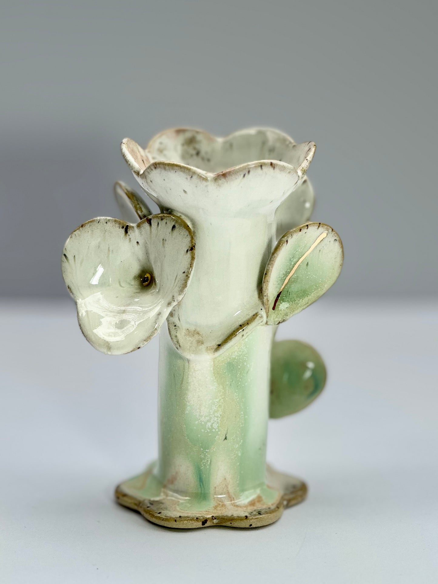 Melting Green Speckle Flowers and Flame Vase, Medium