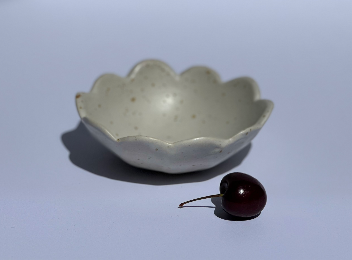 Small Flower Bowl, White Matte Speckled