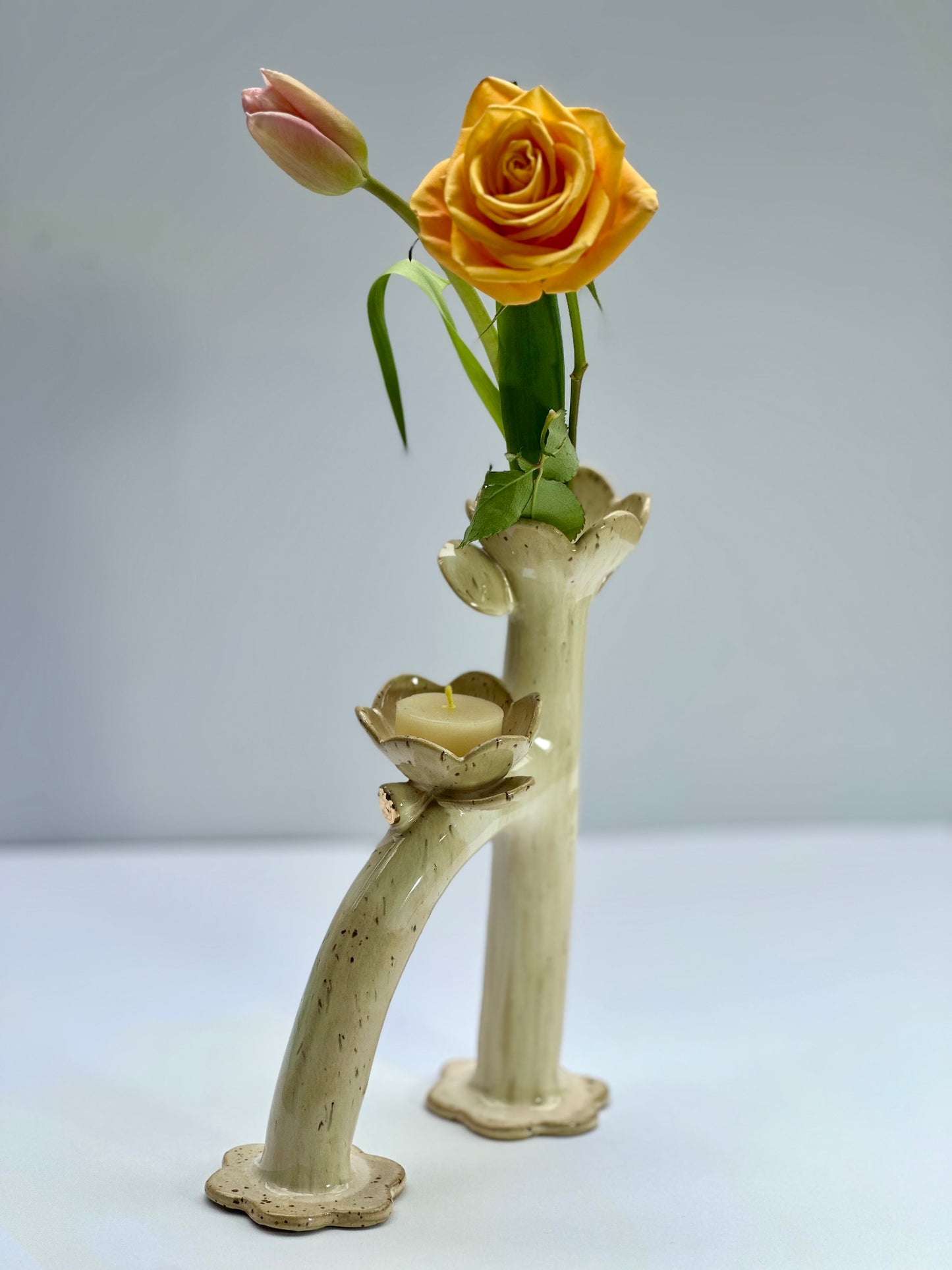 Apricot Flowers and Flame Vase, Tall