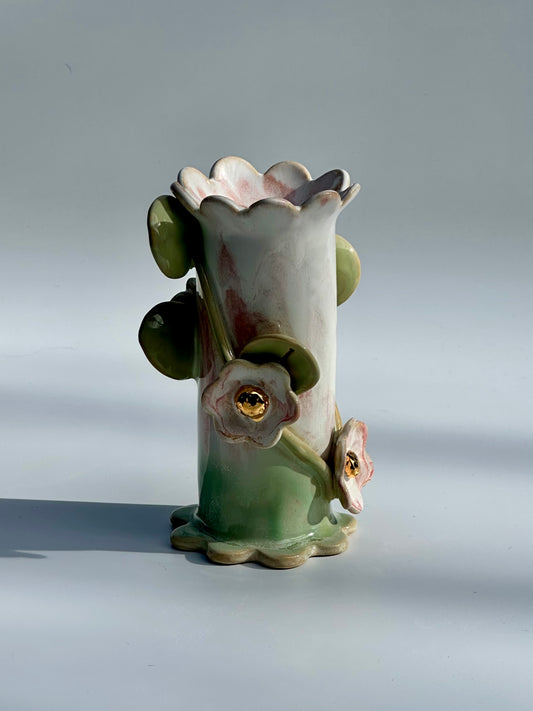 Melting Green Speckle Flowers and Flame Vase, Medium