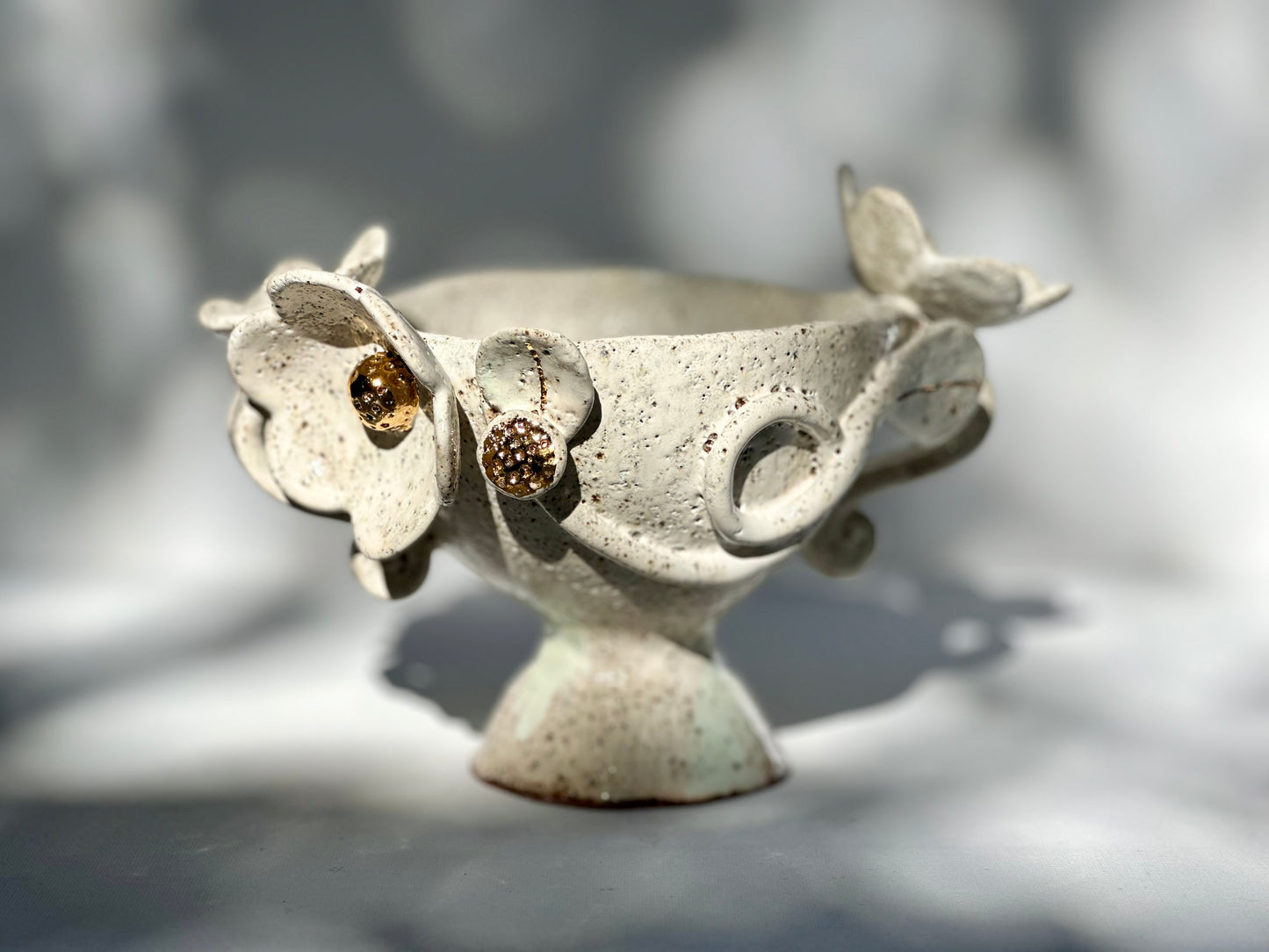 Eden, White Blossom Speckled Bowl with Gold Lustered Blooms