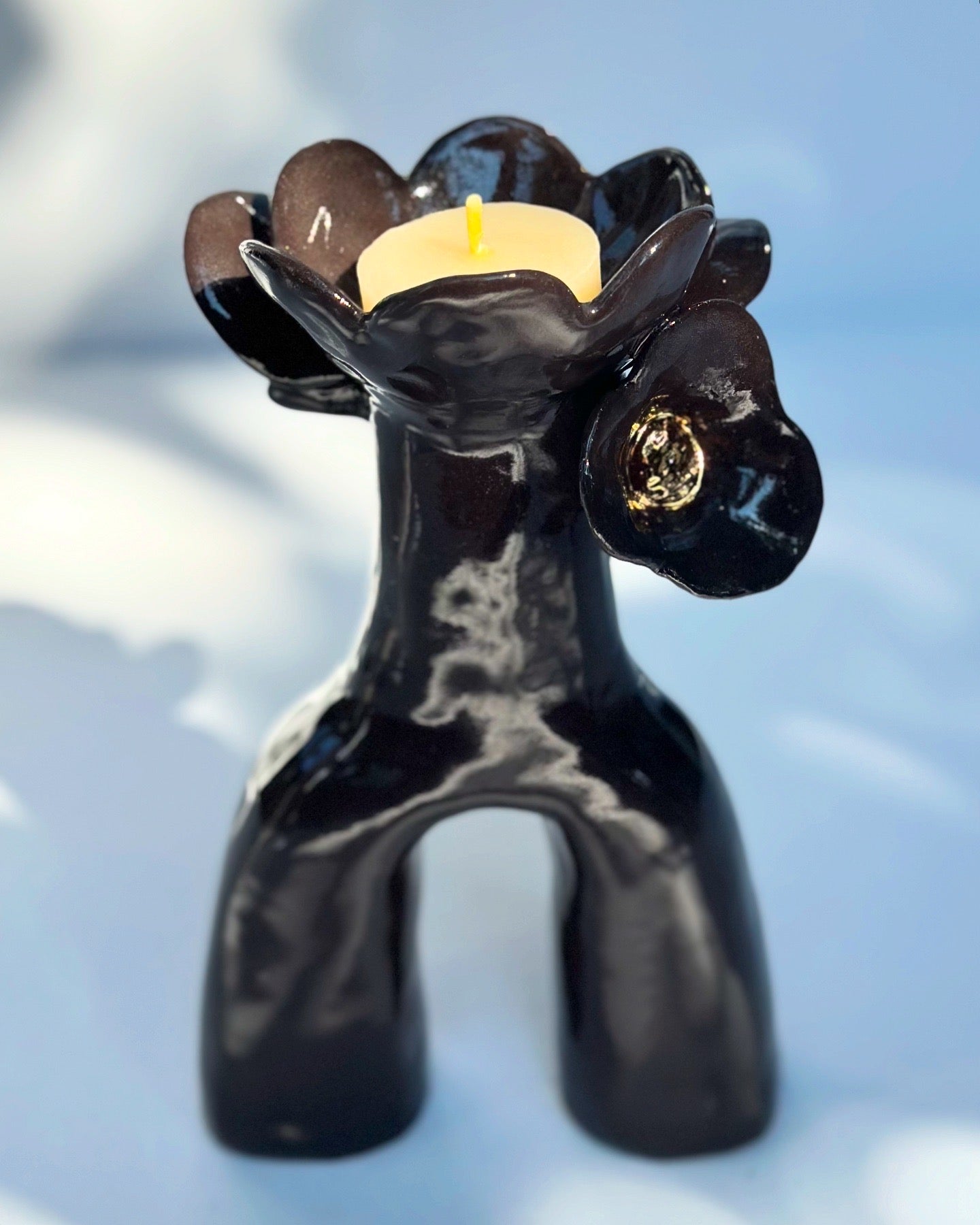 Flower and Flame Vase, Gloss Black