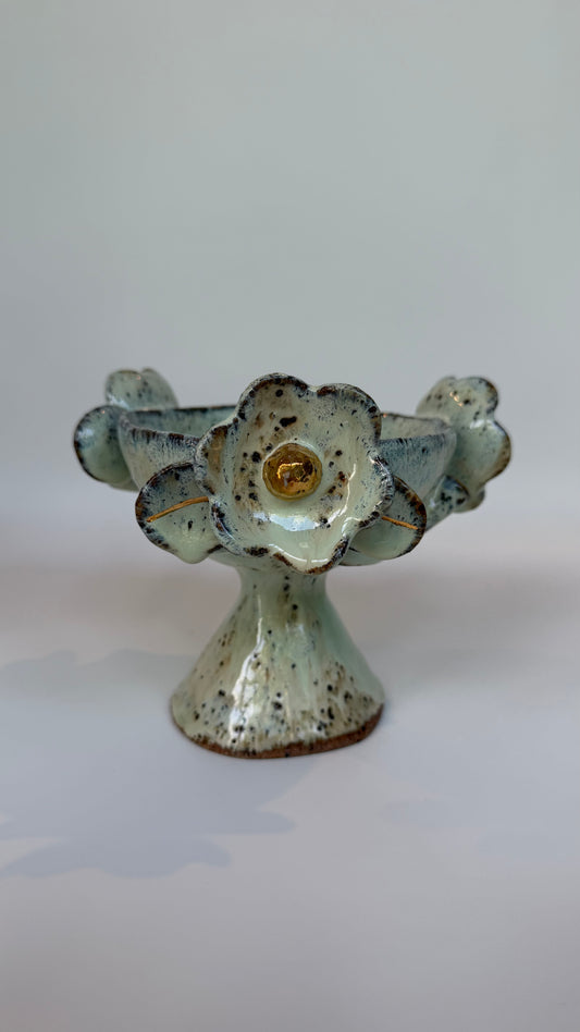 Green Speckled Bowl with Gold Lustered Blooms - Elle