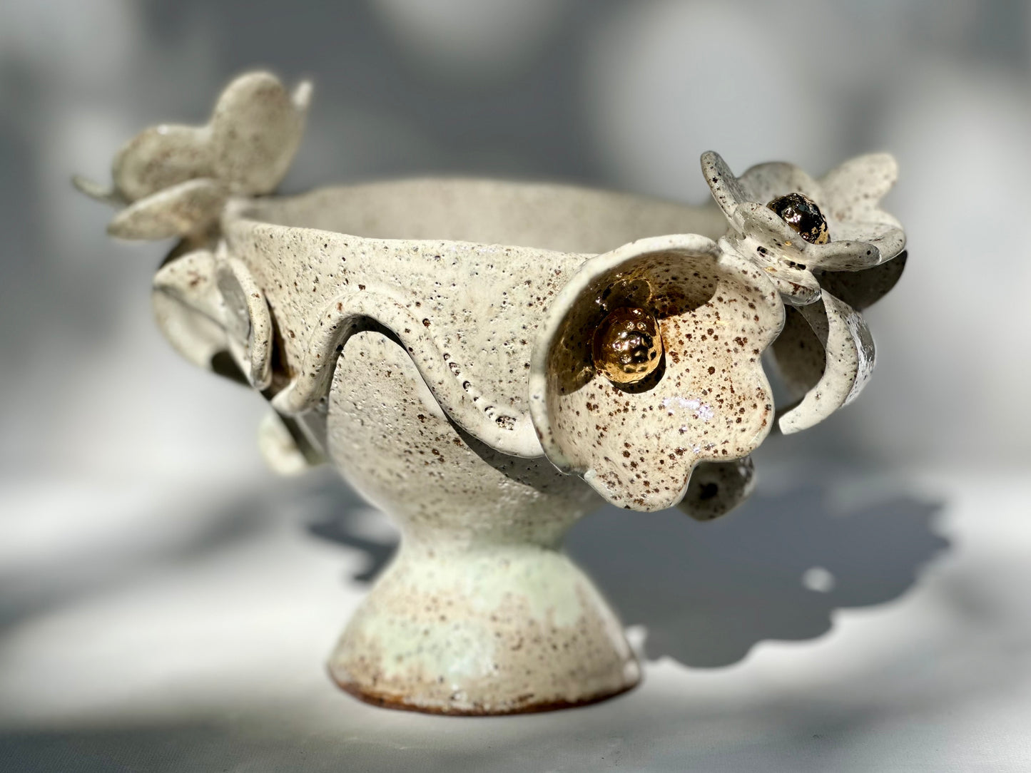 Eden, White Blossom Speckled Bowl with Gold Lustered Blooms