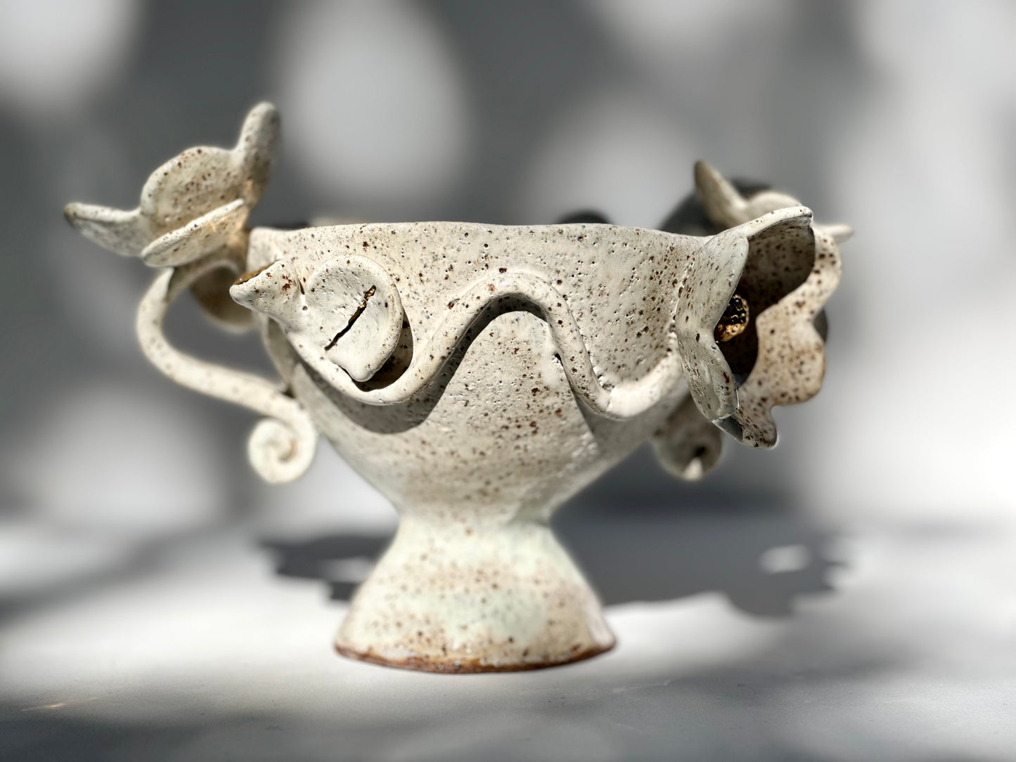 Eden, White Blossom Speckled Bowl with Gold Lustered Blooms