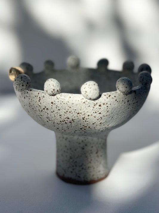 White Speckled Footed Bowl, Large