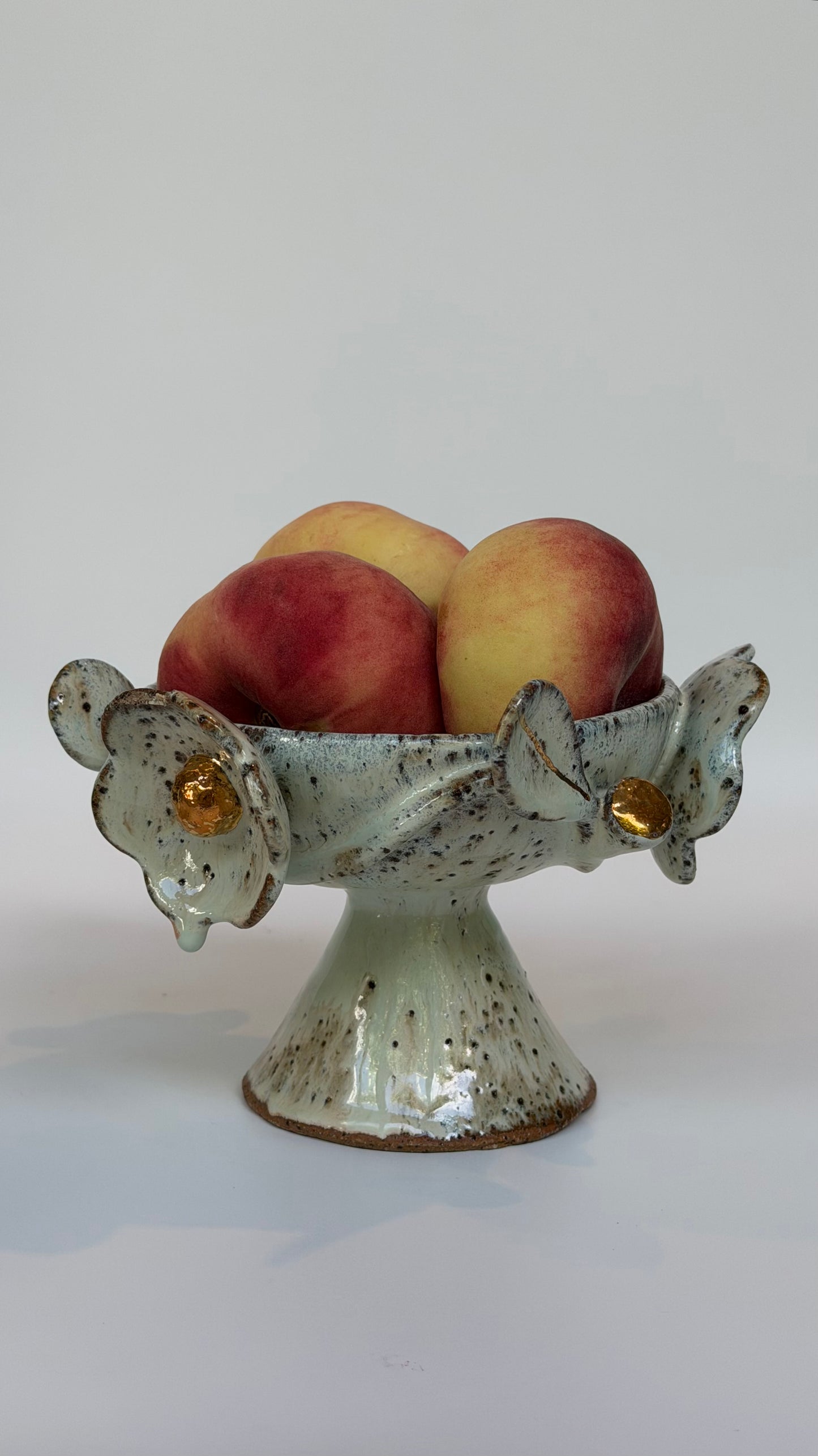 Green Speckled Bowl with Gold Lustered Blooms - Evie