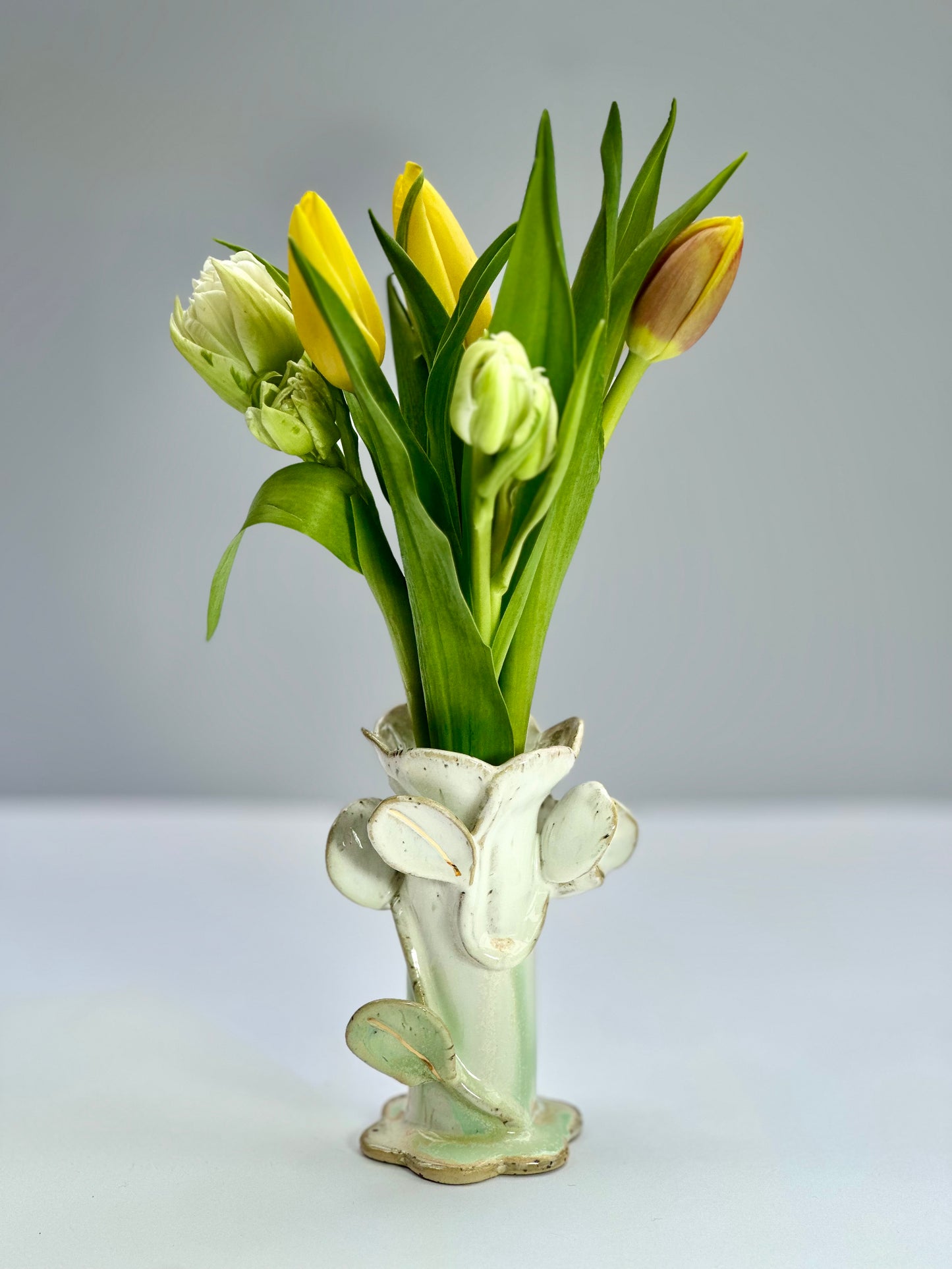Melting Green Speckle Flowers and Flame Vase, Medium