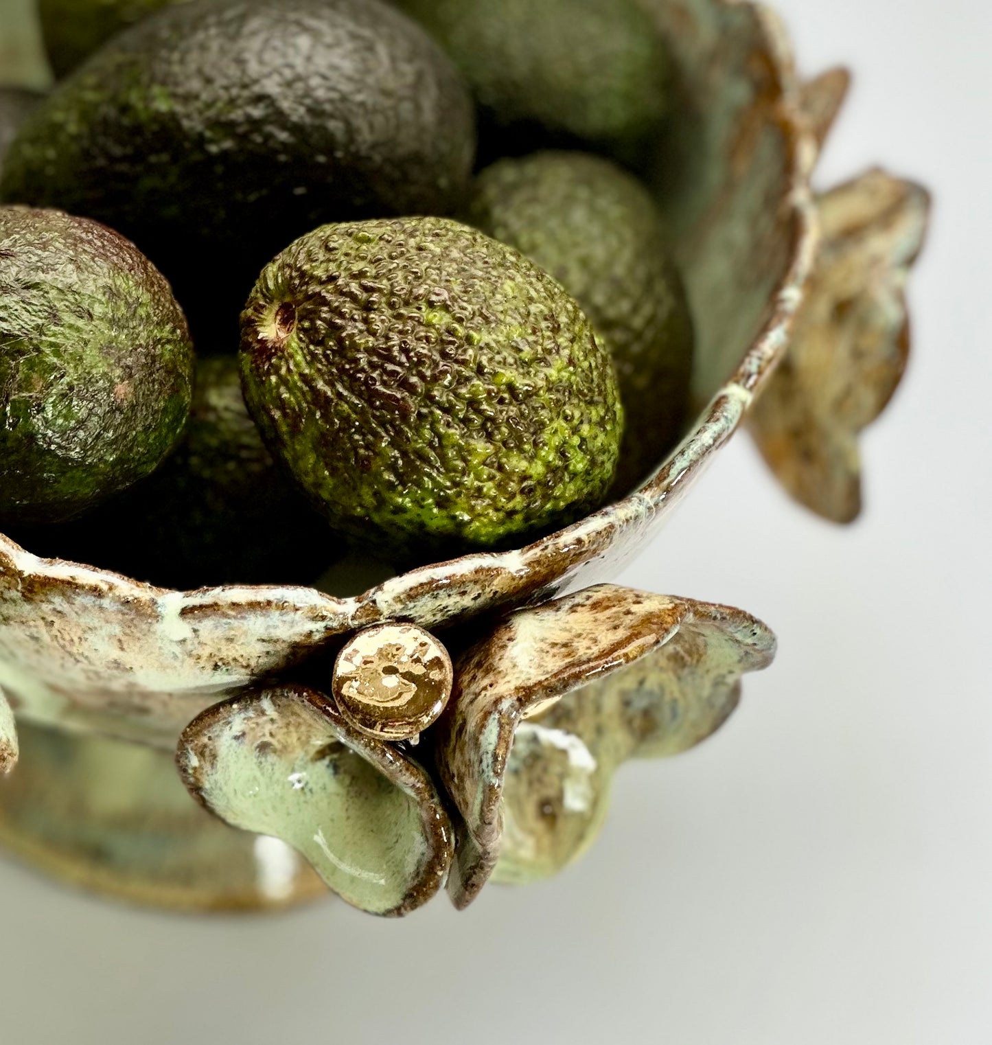 Green Speckled Bowl with Gold Lustered Blooms, 21