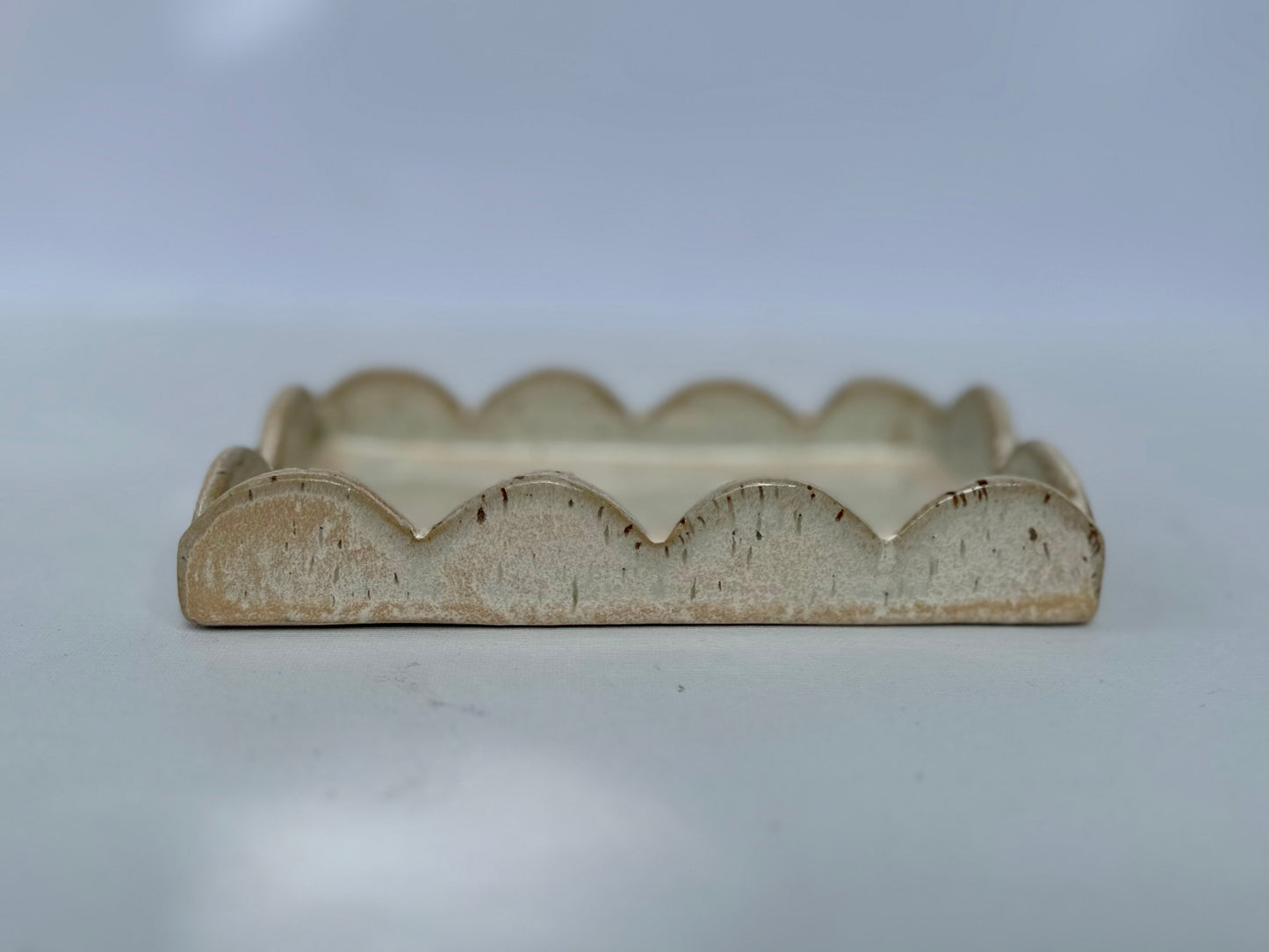 White with Blush Pink Edges Speckled Scalloped Tray