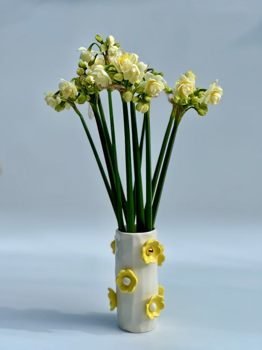 White Porcelain Vase with Daisy Yellow Flowers