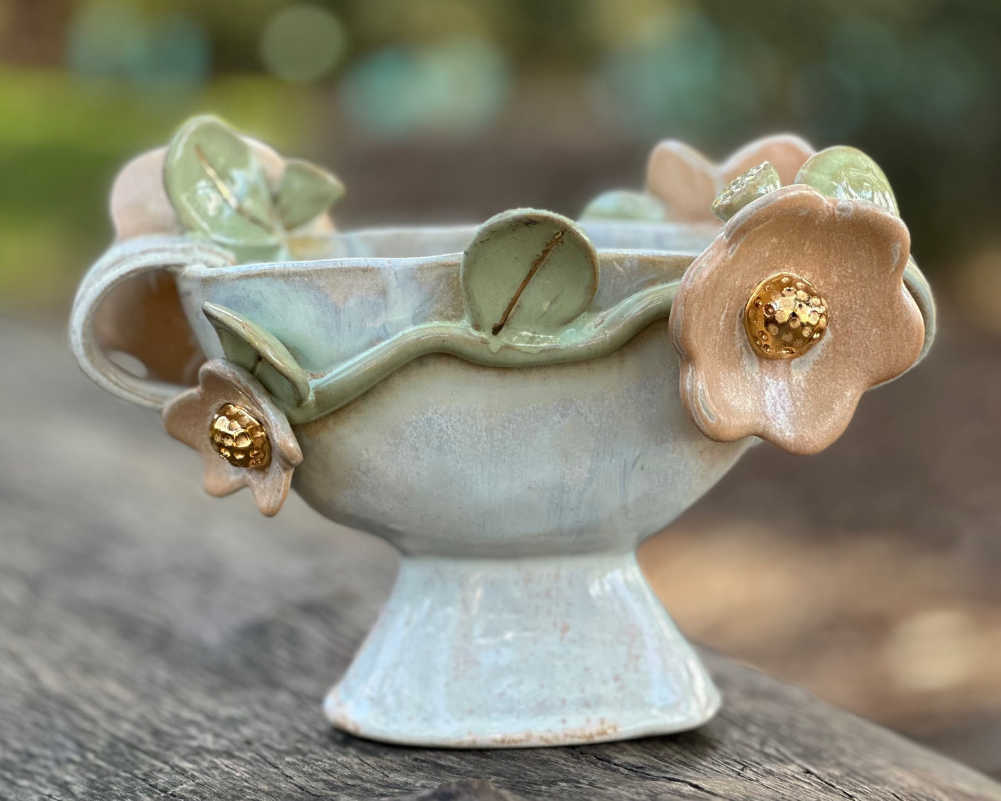 Eloise, White Trophy with Gold Lustered Blooms and Leaves