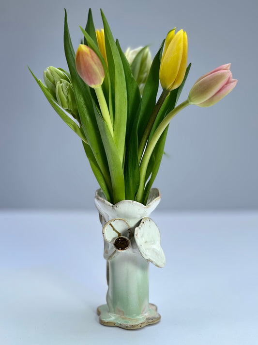 Melting Green Speckle Flowers and Flame Vase, Medium