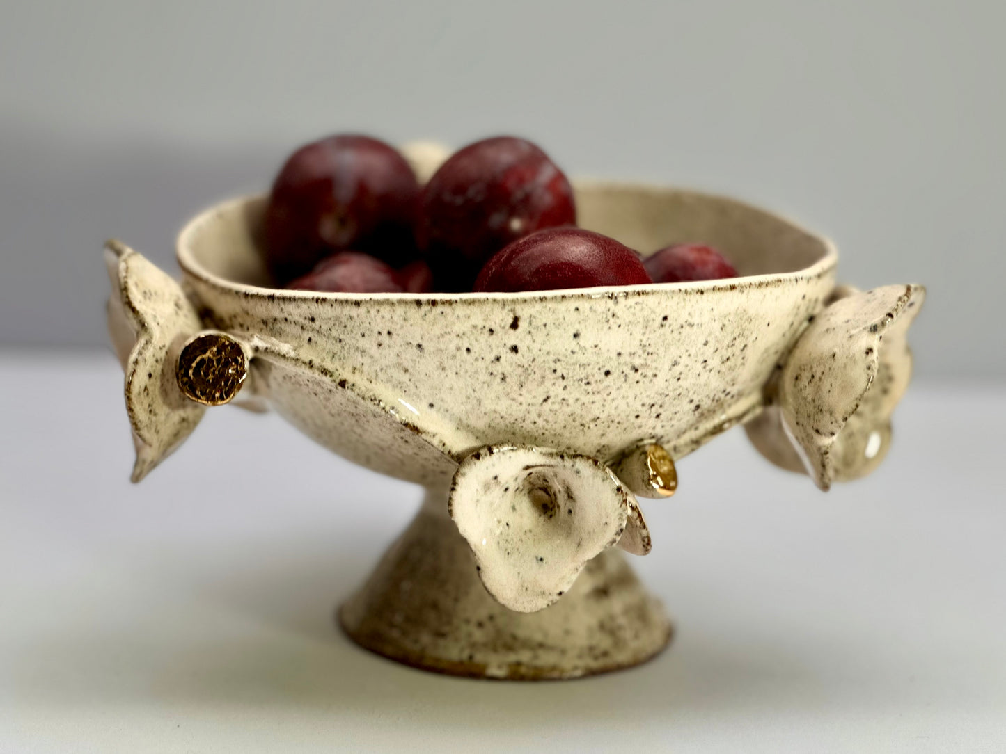Soft Blossom Pink Speckled Bowl with Gold Lustered Blooms