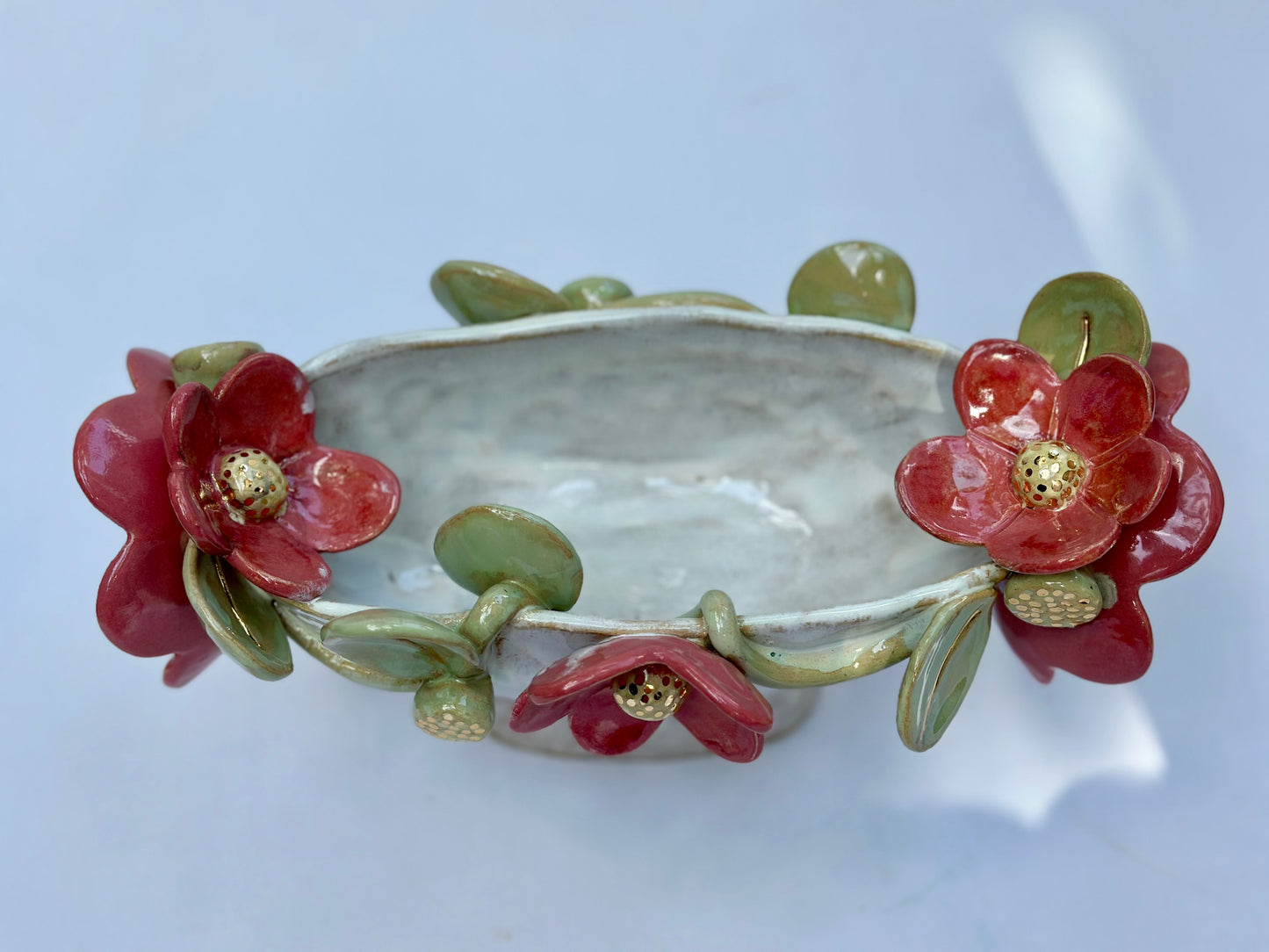 Charlotte, White Trophy with Gold Lustered Blooms and Leaves