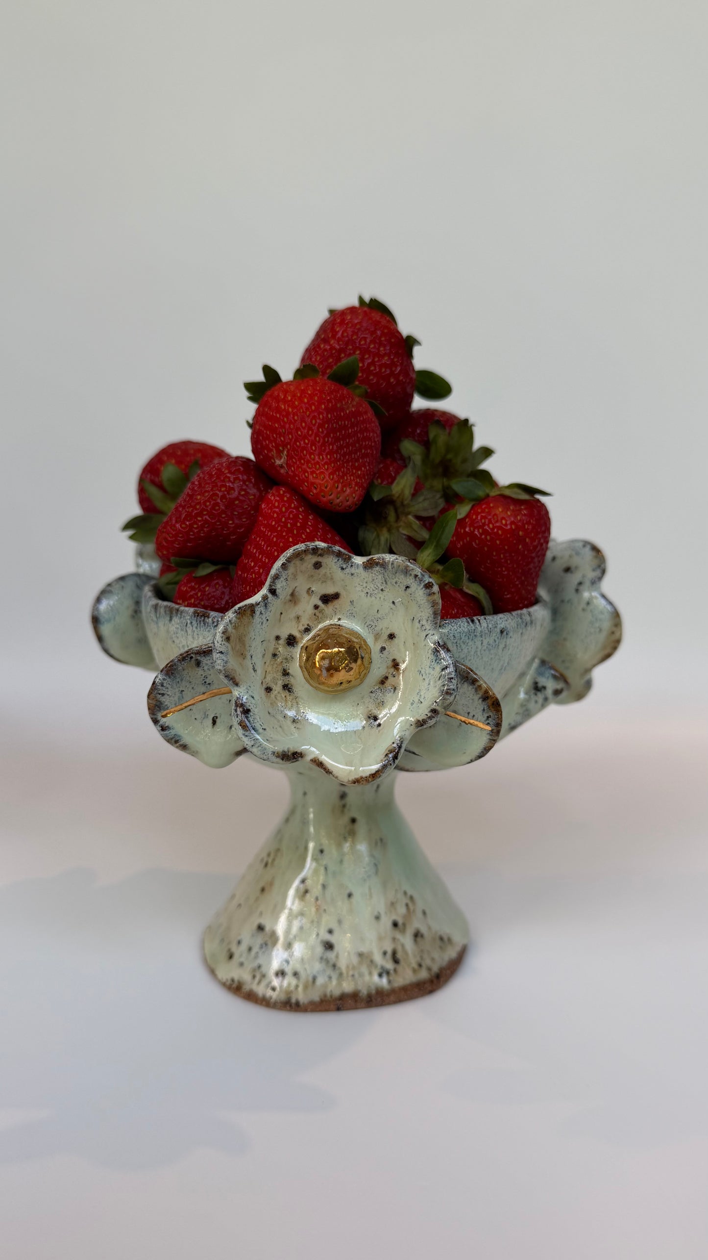 Green Speckled Bowl with Gold Lustered Blooms - Elle