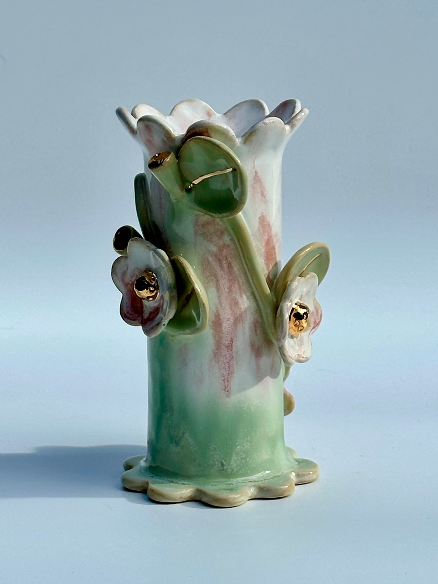 Melting Green Speckle Flowers and Flame Vase, Medium