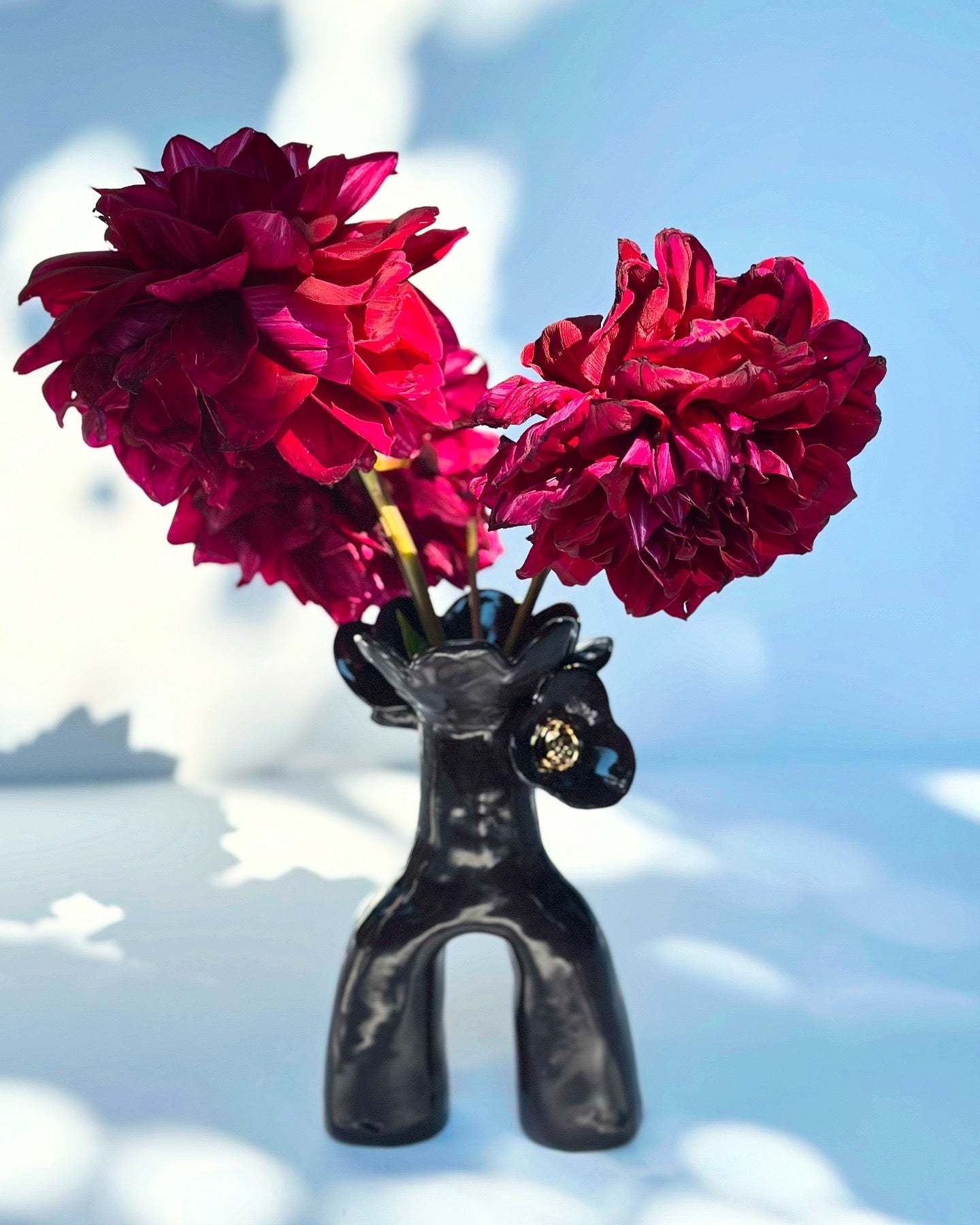 Flower and Flame Vase, Gloss Black