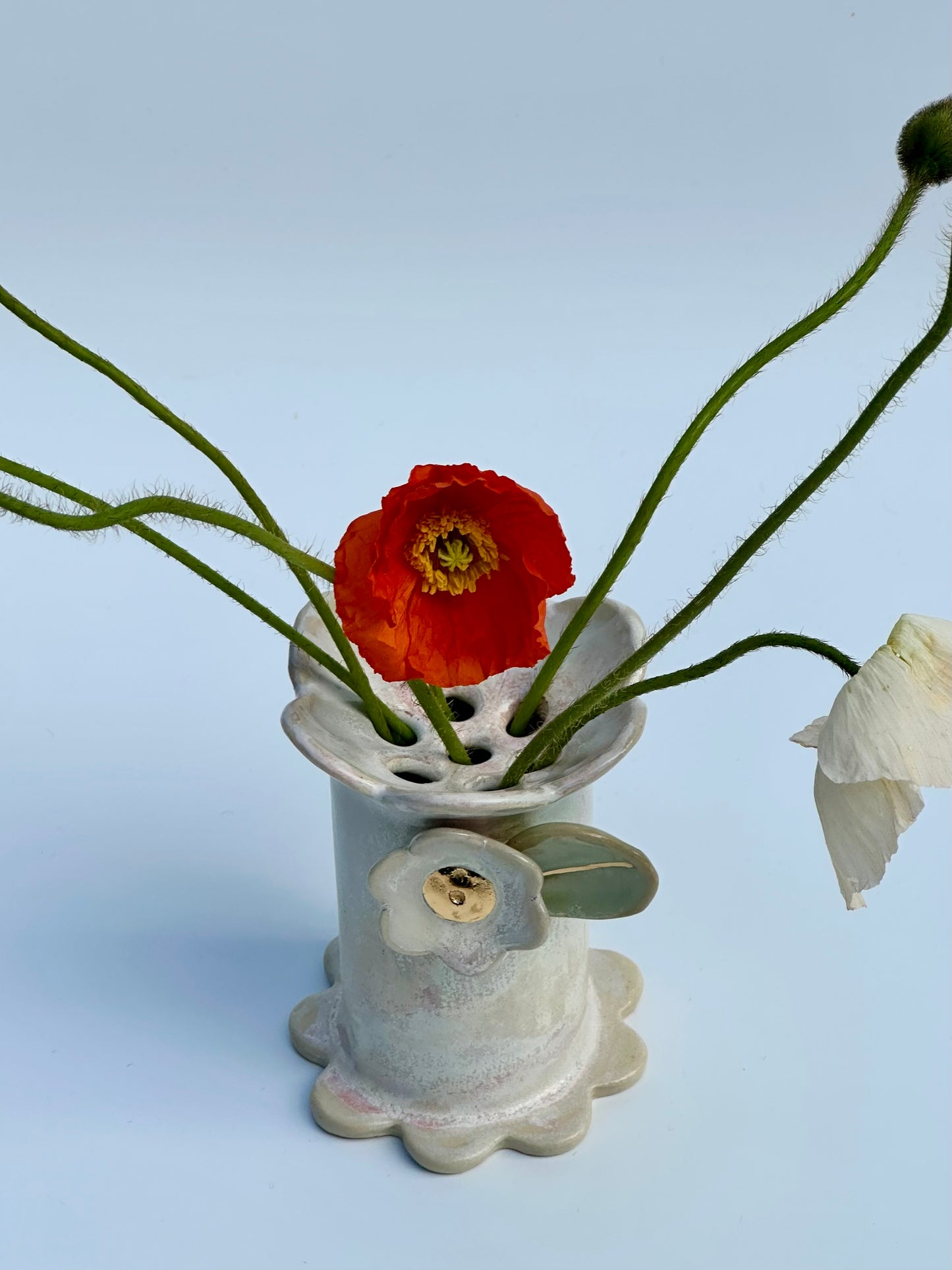 Cream and Pink Ikebana Flower Vase, Small