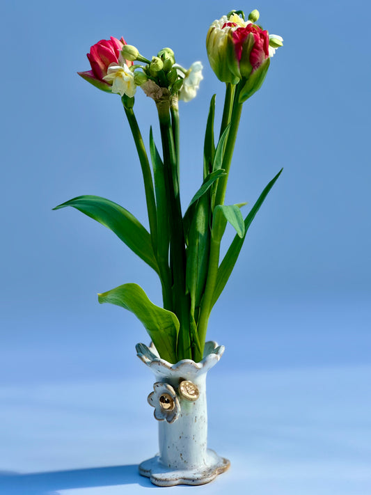 Blossom White Flower and Flame Vase, Small