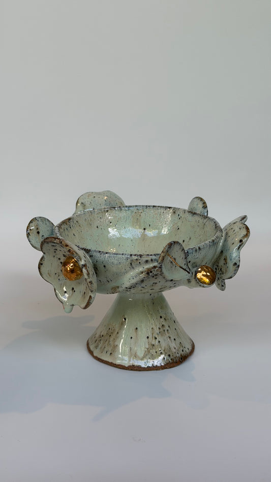 Green Speckled Bowl with Gold Lustered Blooms - Evie