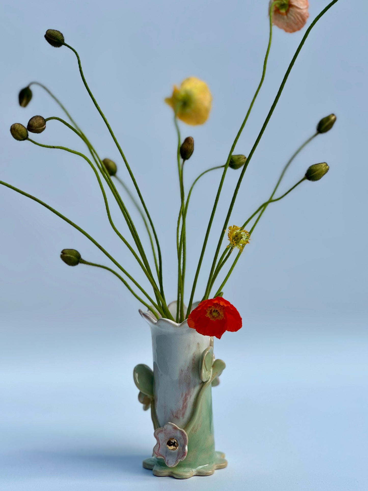 Melting Green Speckle Flowers and Flame Vase, Medium