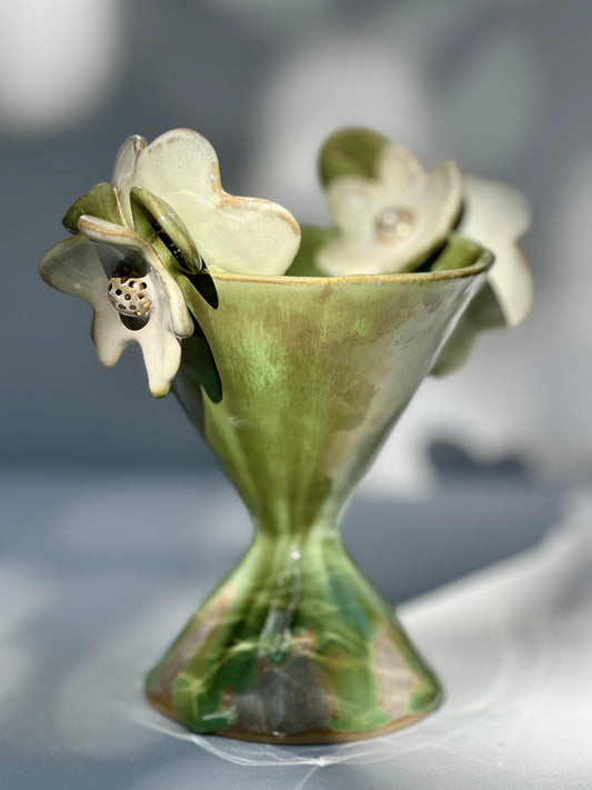Gemma, Falling Green Trophy with White Blooms