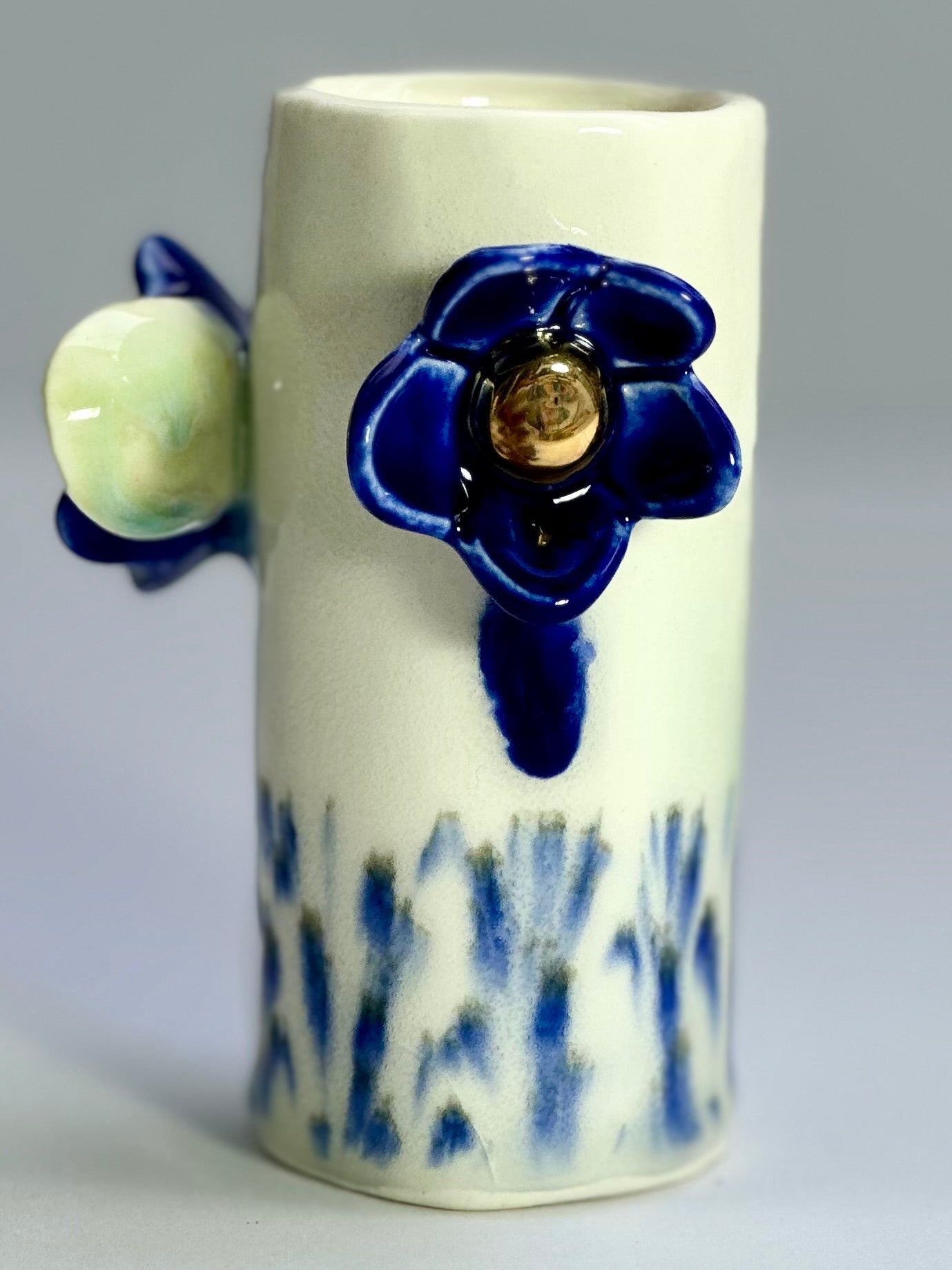 Porcelain Vase with Melting Blue Flowers