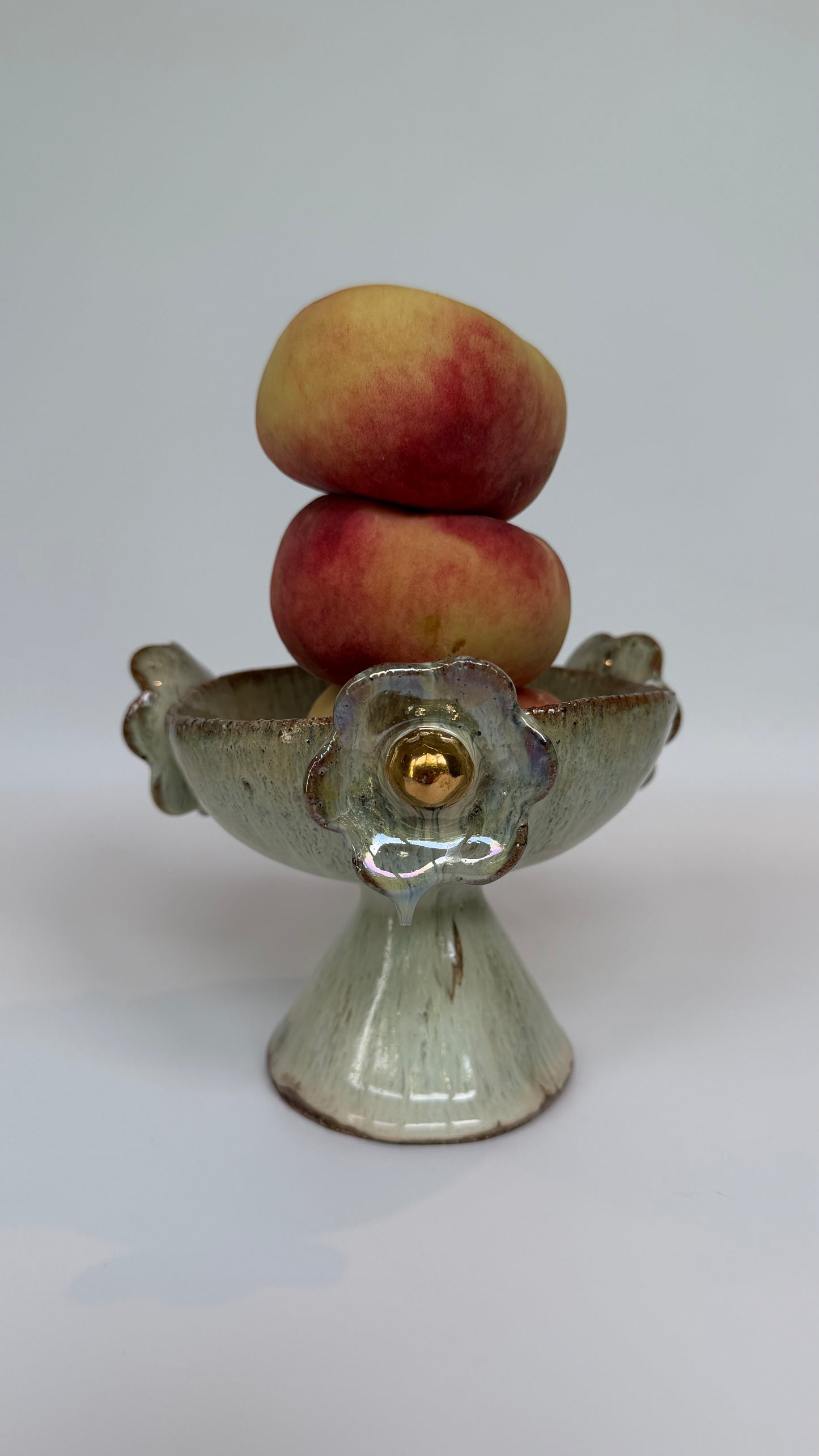 Green Speckled Bowl with Gold Lustered Blooms - Marguerite