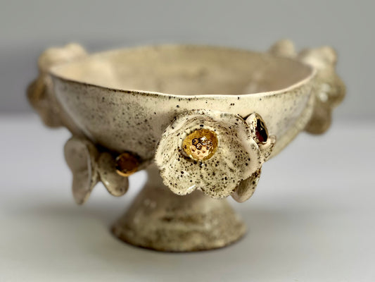 Soft Blossom Pink Speckled Bowl with Gold Lustered Blooms