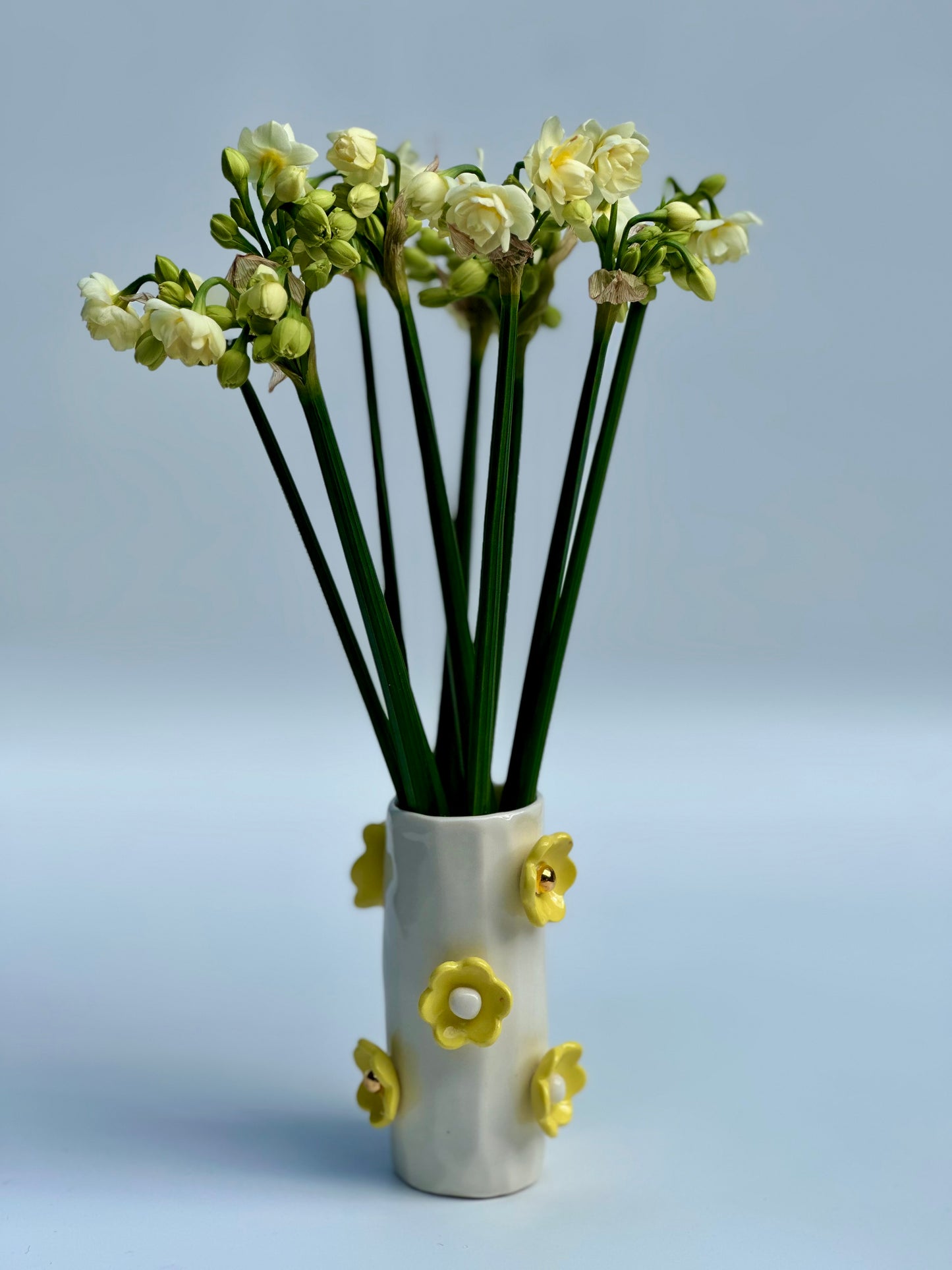 White Porcelain Vase with Daisy Yellow Flowers