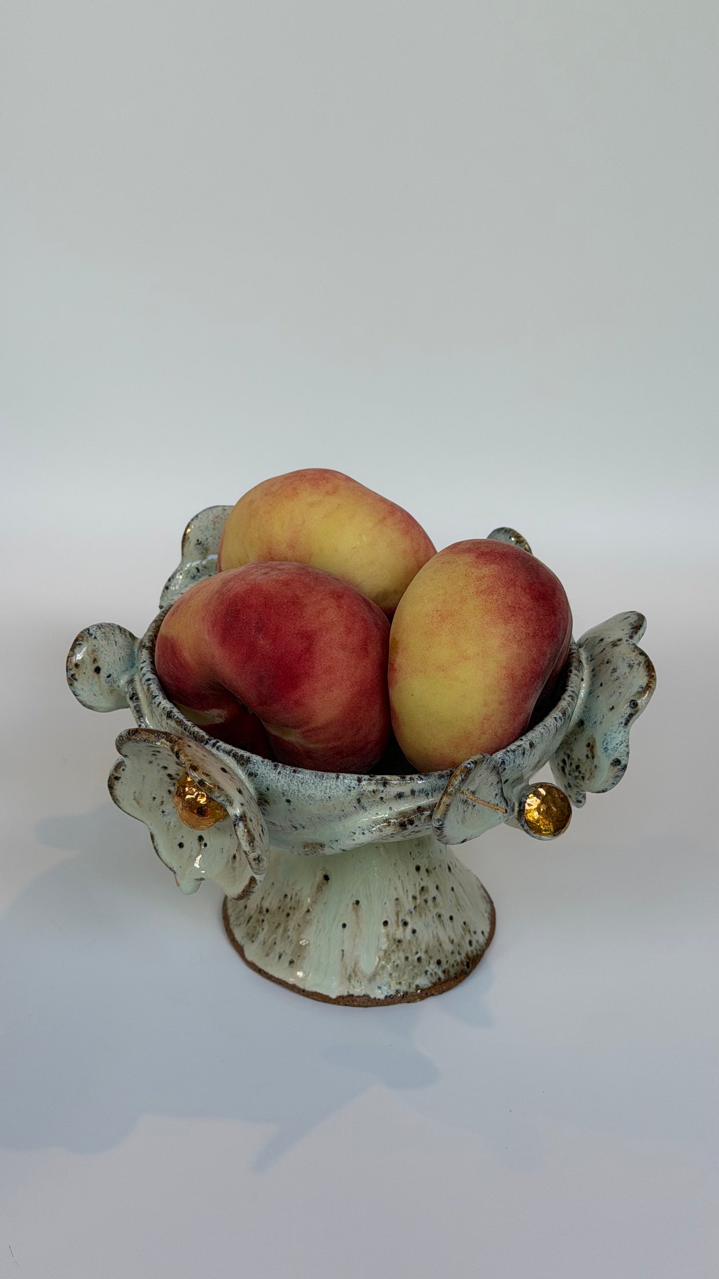 Green Speckled Bowl with Gold Lustered Blooms - Evie