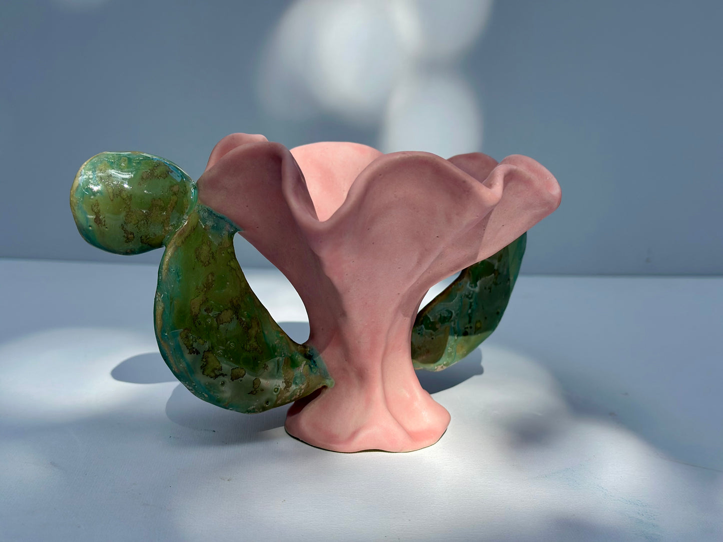 Lexie, Pink Flower Trophy with Leaf Handles