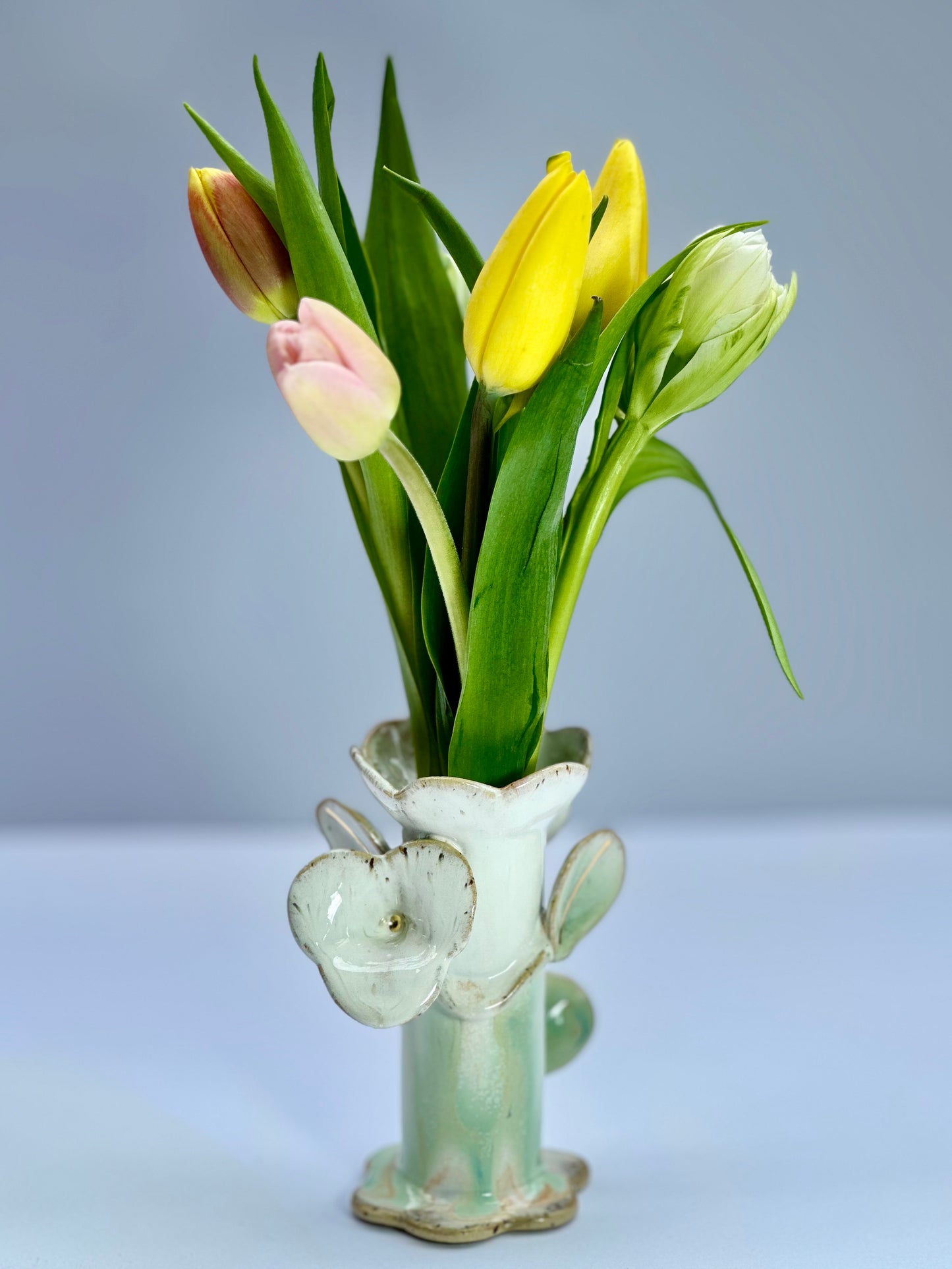 Melting Green Speckle Flowers and Flame Vase, Medium