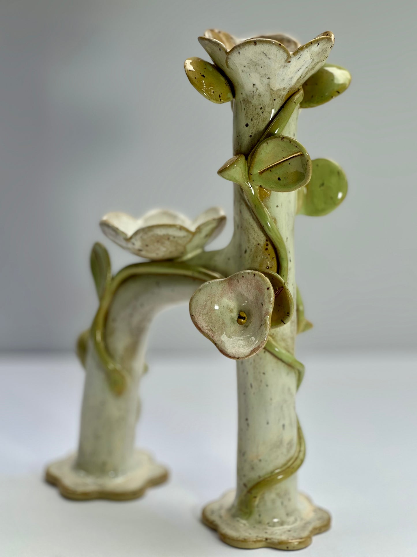 White Honey Speckle Flowers and Flame Vase, Tall