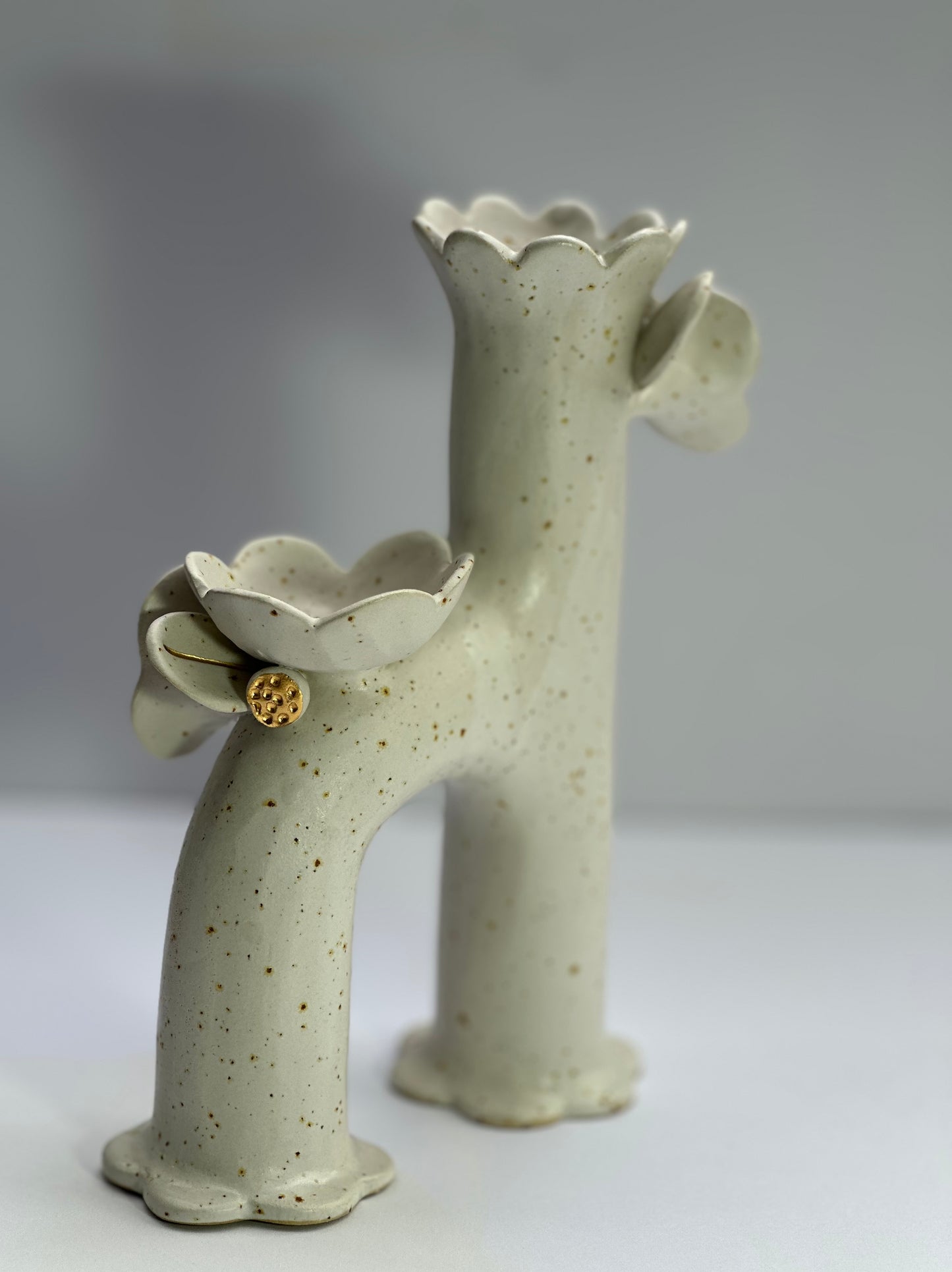 Matte White Speckle Flowers and Flame Vase