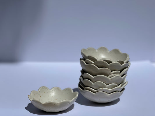 Small Flower Bowl, White Matte Speckled