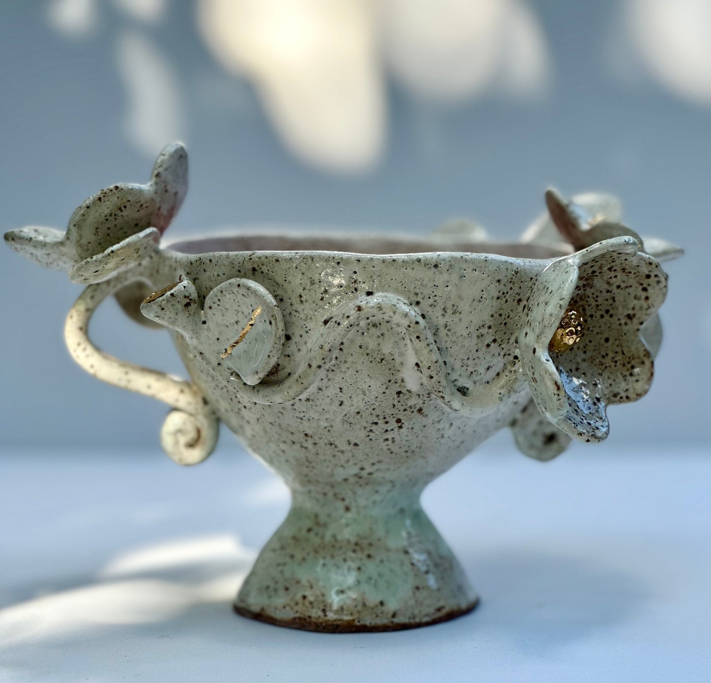 Eden, White Blossom Speckled Bowl with Gold Lustered Blooms