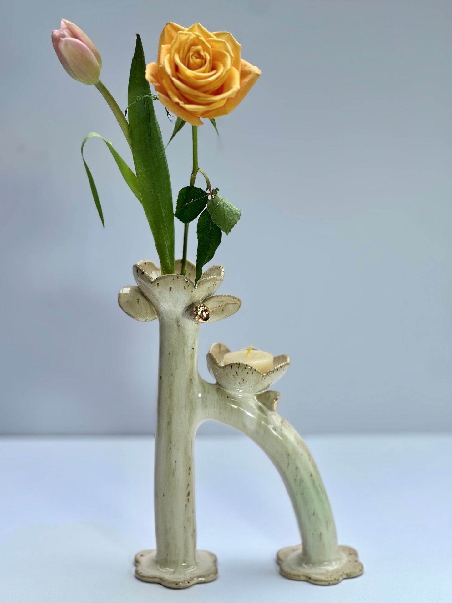 Apricot Flowers and Flame Vase, Tall