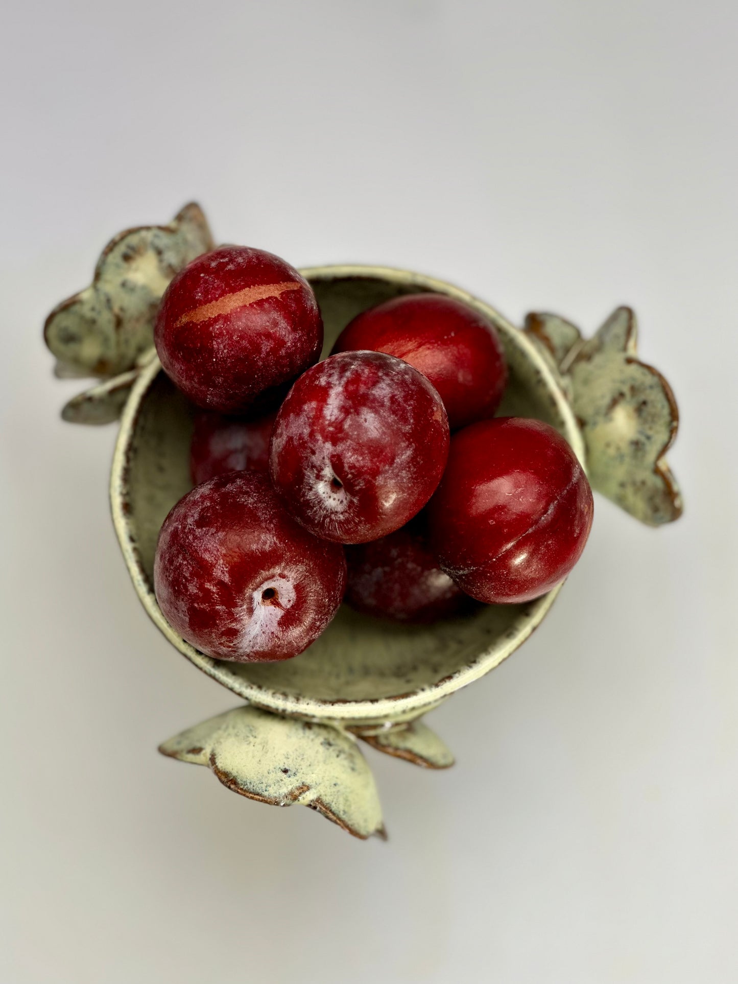 Green Speckled Bowl with Gold Lustered Blooms