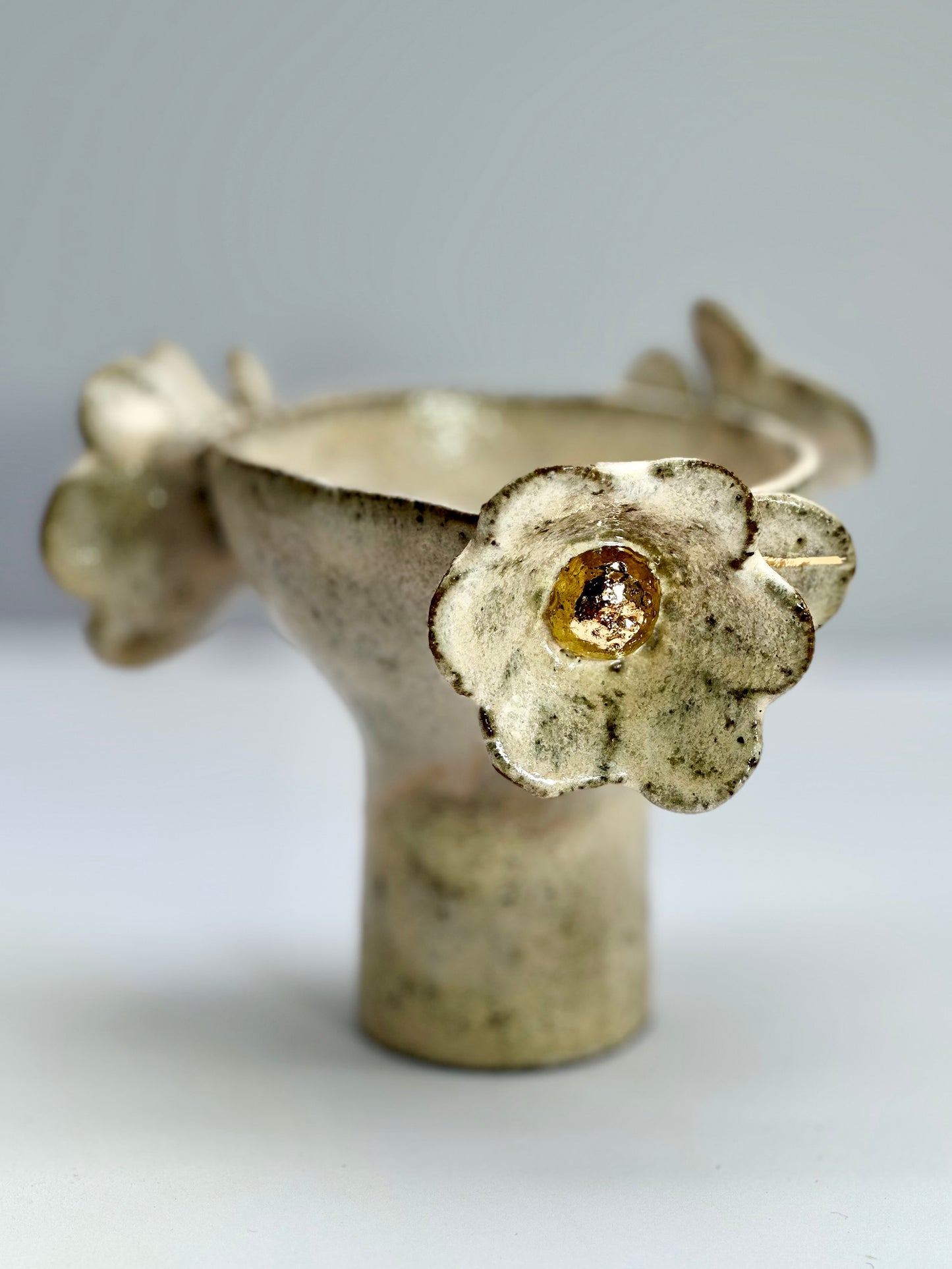 Blossom Pink Speckled Footed Bowl with Gold Lustered Blooms