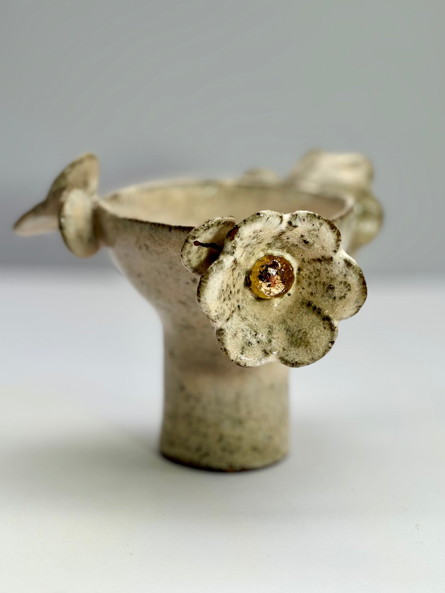 Blossom Pink Speckled Footed Bowl with Gold Lustered Blooms