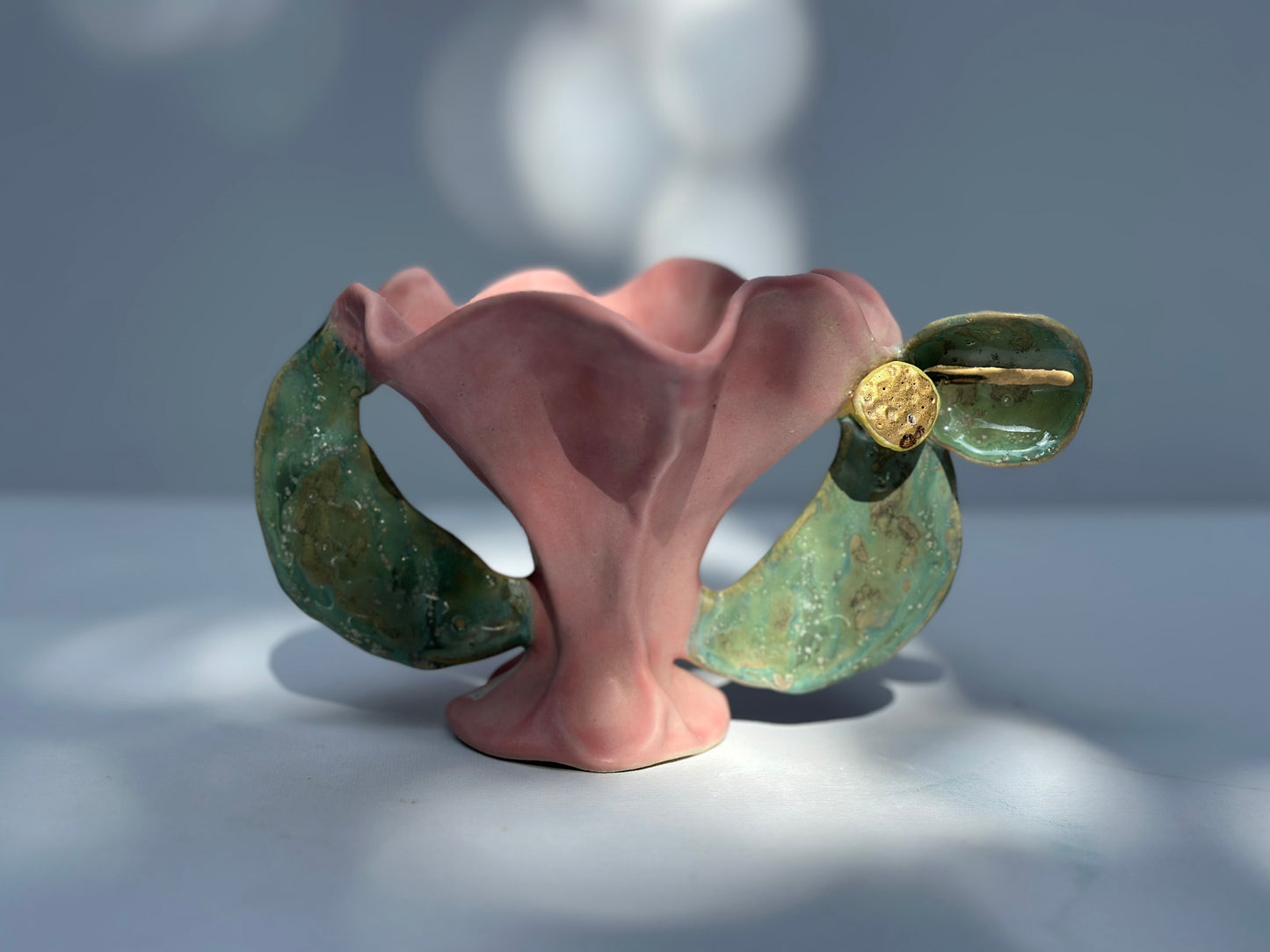 Lexie, Pink Flower Trophy with Leaf Handles