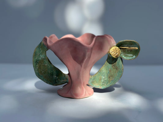 Lexie, Pink Flower Trophy with Leaf Handles